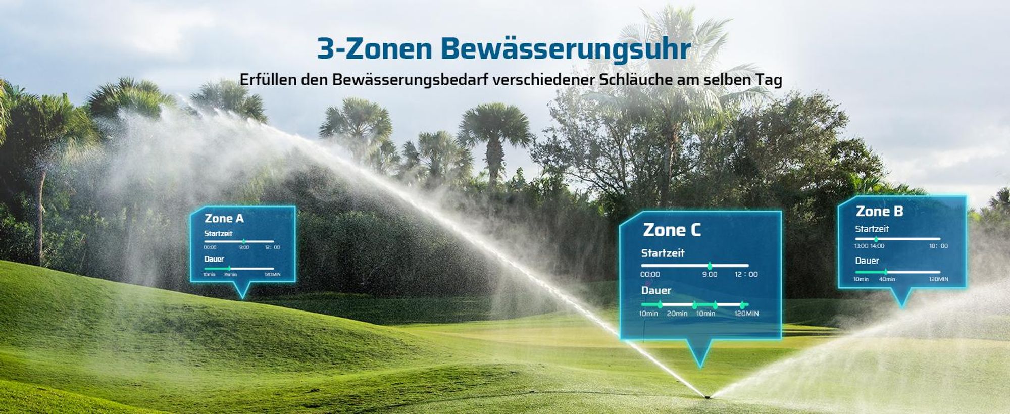 DEWENWILS Bewässerungscomputer 3 Zone, Bewässerungssystem mit Display, Garten