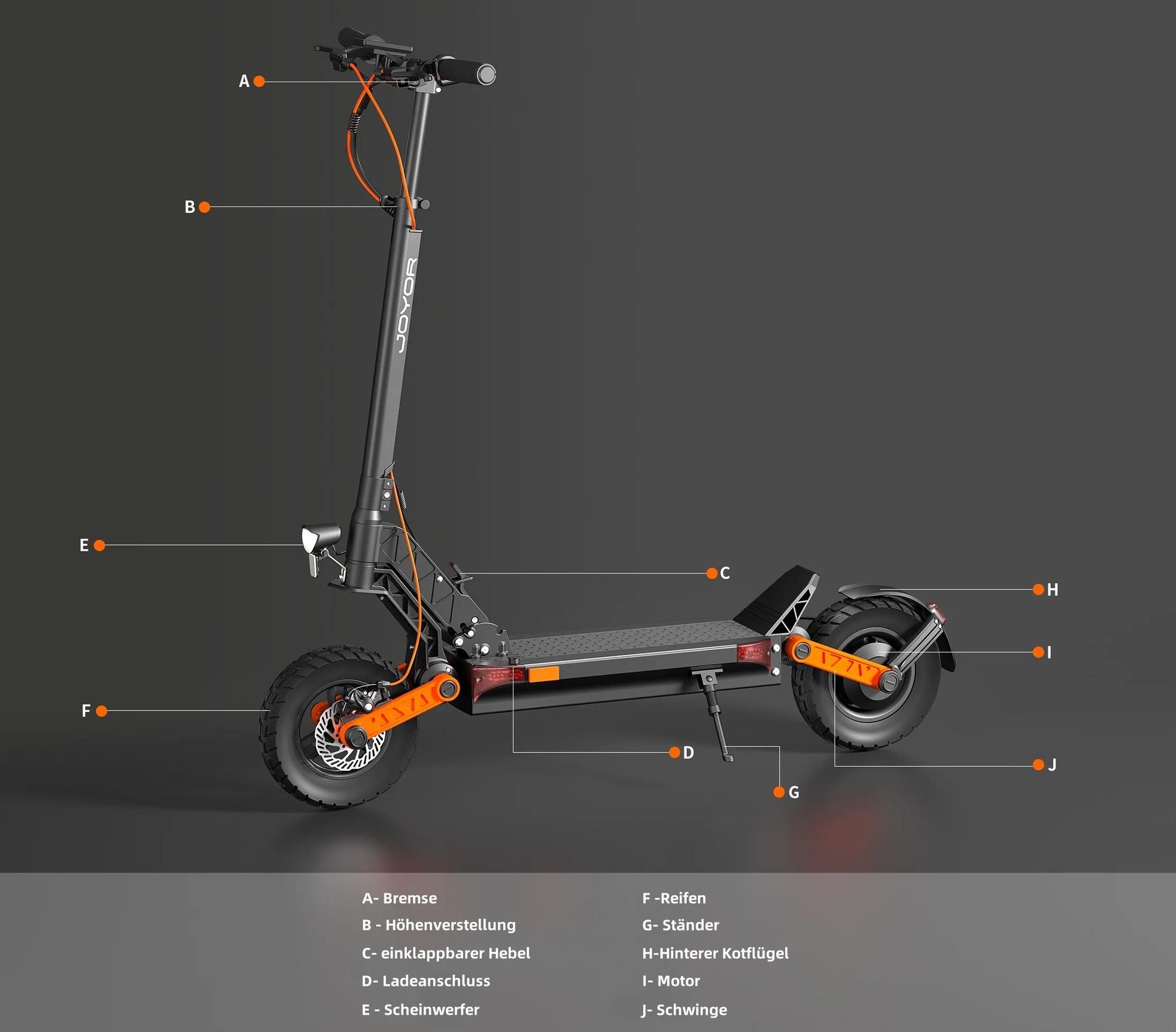 JOYOR S8 Faltbar Elektrorollerr - 600W Motor 48V26AH Akku 10 Zoll Reifen Mechanische Scheibenbremse und Beleuchtung - Schwarz