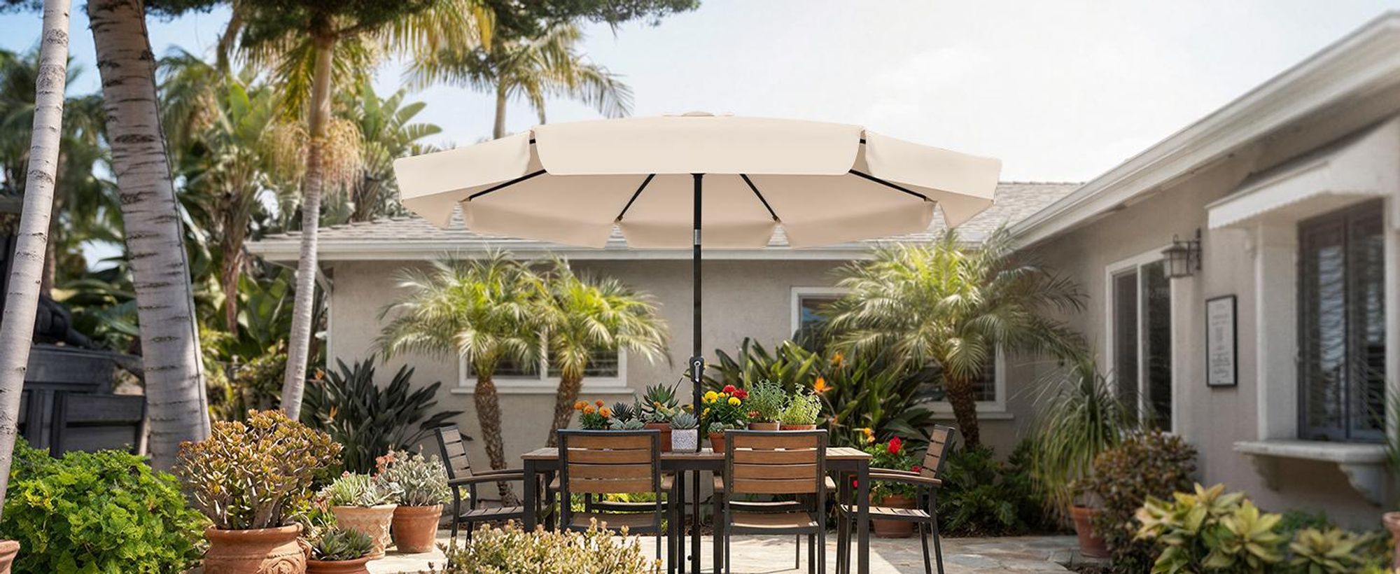 Puluomis Sonnenschirm 3m, Balkonschirm Strandschirm Marktschirm Gartenschirm Neigbar UPF 30+ mit Kurbel beige