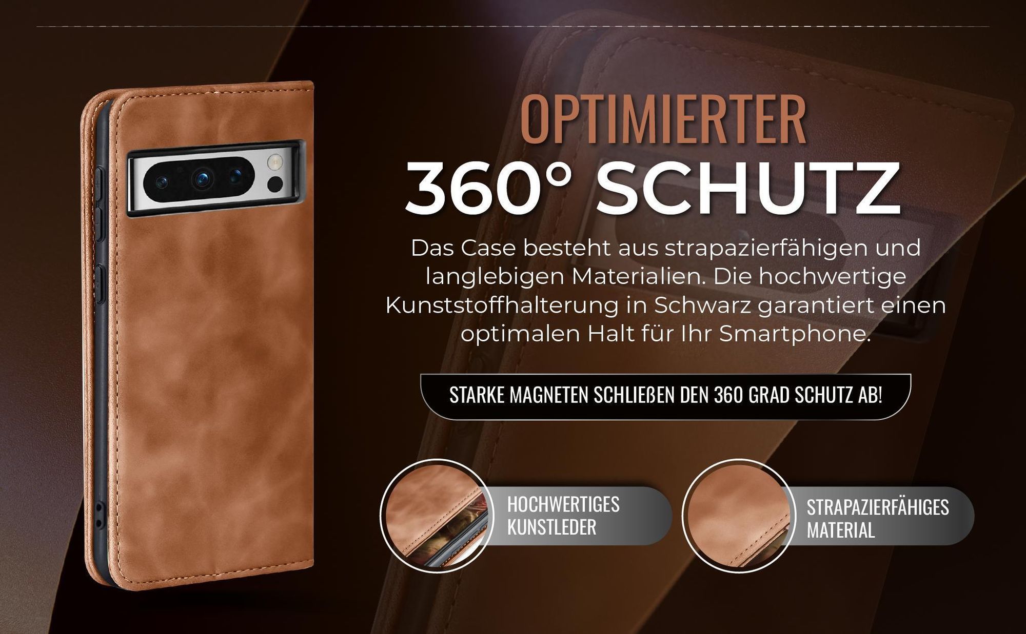 Hellbraune Handyhülle für Google Pixel 8 Pro mit 360 Grad Schutz