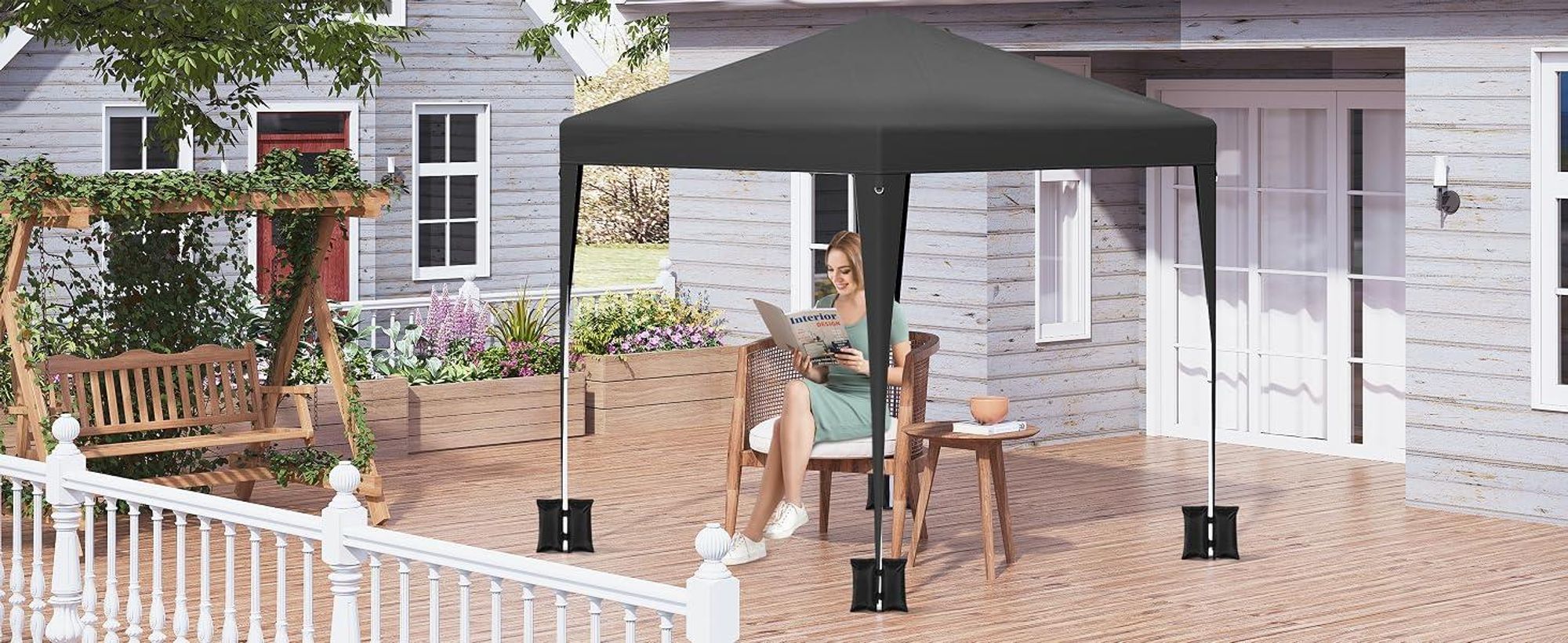 WOLTU Pavillon faltbar 2x2m mit 4 Seitenteilen und 4 Sandsäcke, UPF 50+ UV Schutz, höhenverstellbar : Anthrazit Farbe: Anthrazit