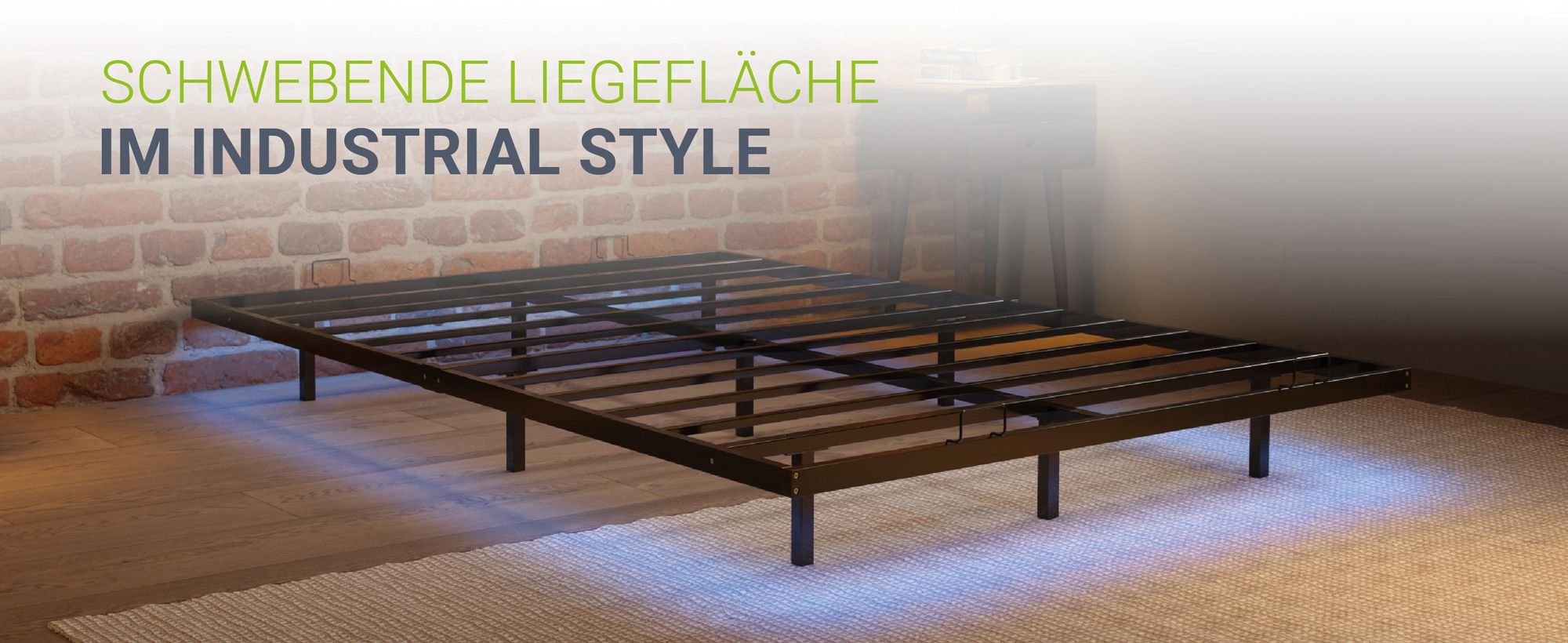 Juskys Metallbett Palamos 140x200 cm mit Lattenrost & LED - Schwebebett - Schwarz
