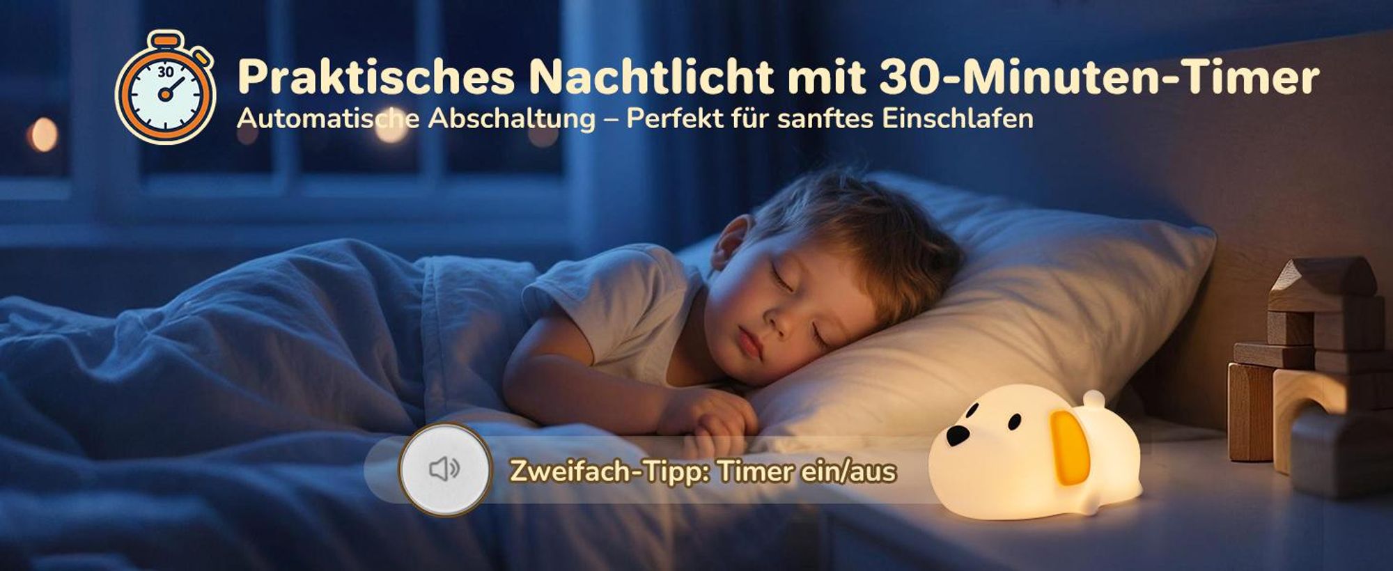 LED Nachtlicht Silikon Hund Touch Nachtlampe USB-Aufladung mit Timer,RGB,Schlaflicht Kinderzimmer tragbare Schlafhilfe Stilllicht