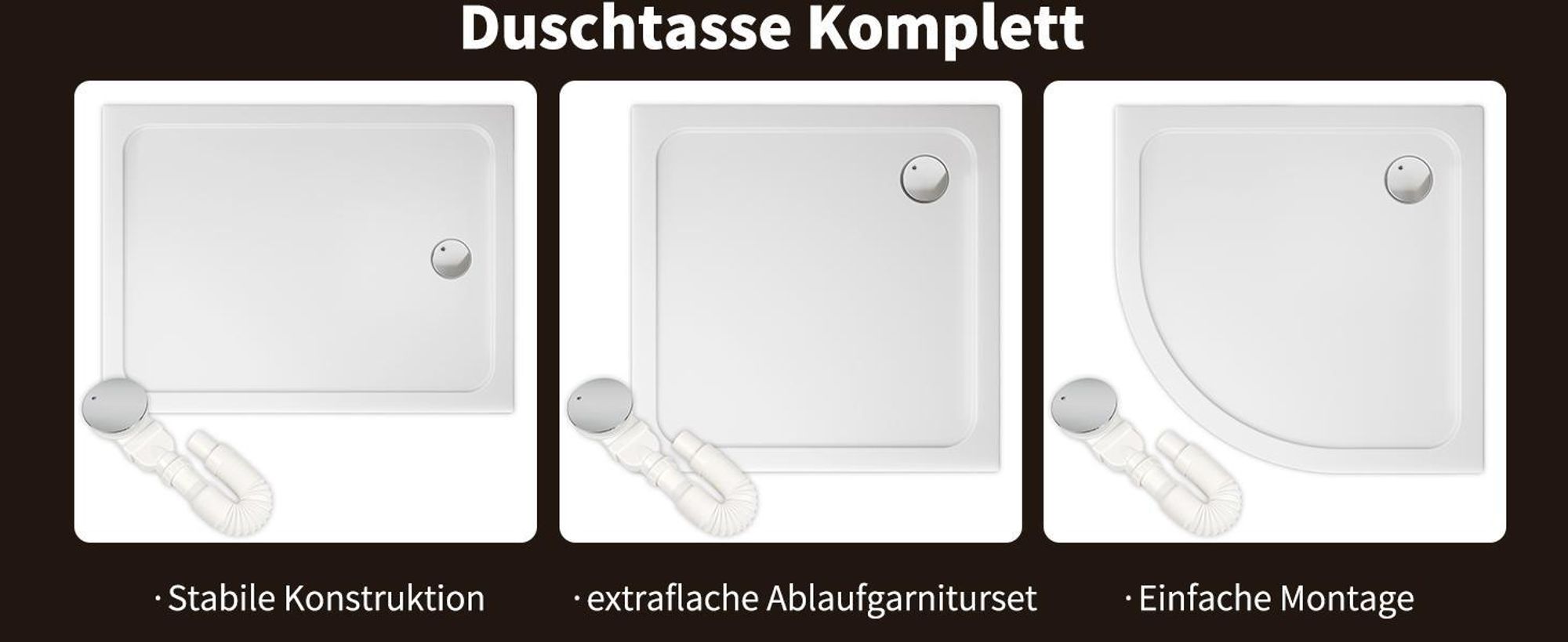 AQUENITH Duschwanne 80x80cm Duschtasse Komplett Set Extra Flach Eckig Acryl Weiß Dusche Acrylwanne für Duschabtrennung Duschkabine, inkl. Ablaufgarnitur