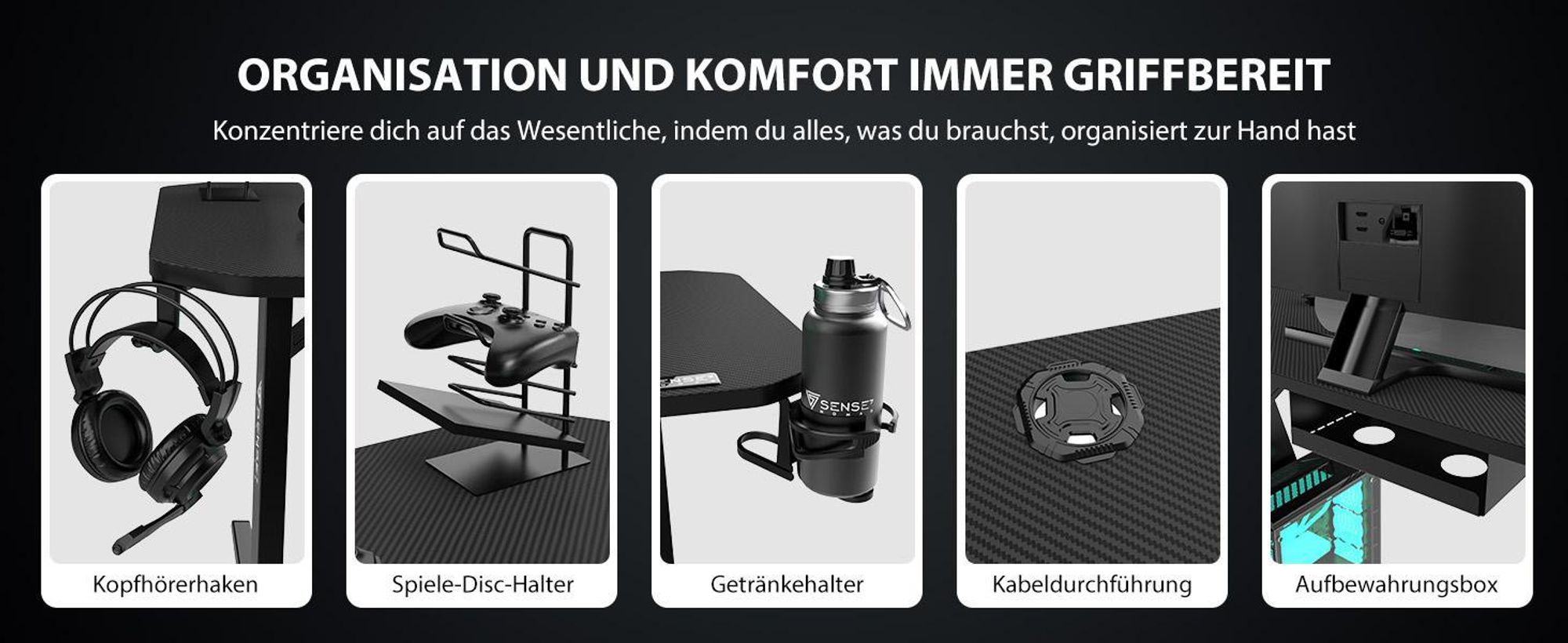 SENSE7 Nomad Basic Gaming Tisch Schreibtisch 100x50 cm Computertisch PC Tisch Gamer Desk Kleiner Schreibtisch Laptoptisch Jugendzimmer Schwarz