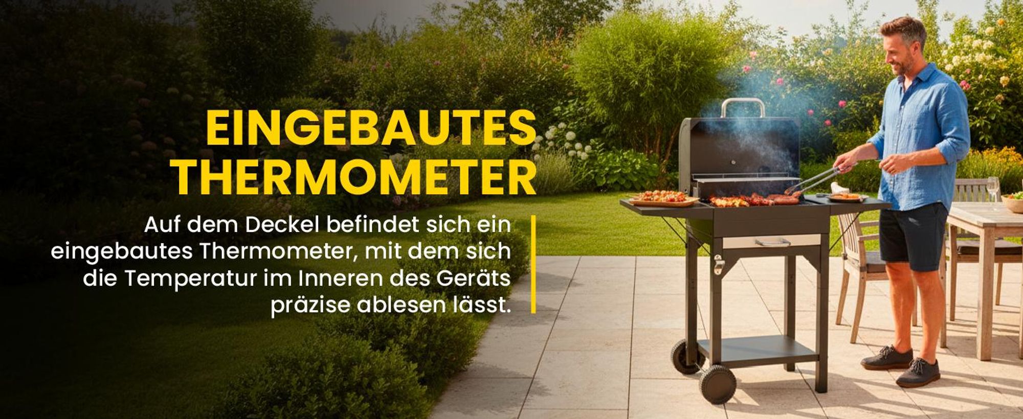 Holzkohlgrill Grillwagern mit Deckel, Kamin und Thermometer