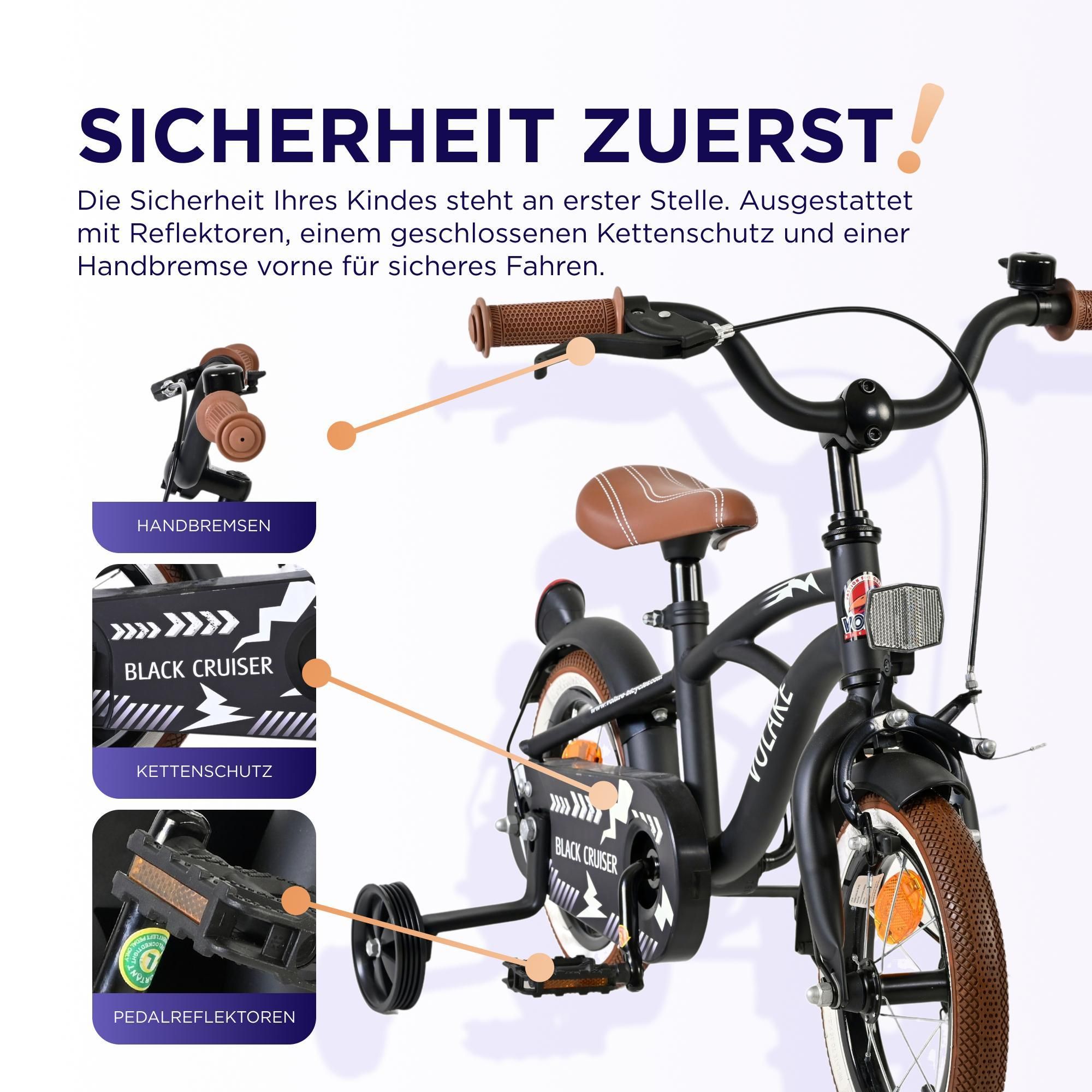 Volare Black Cruiser Kinderfahrrad - Jungen - 16 Zoll - Schwarz