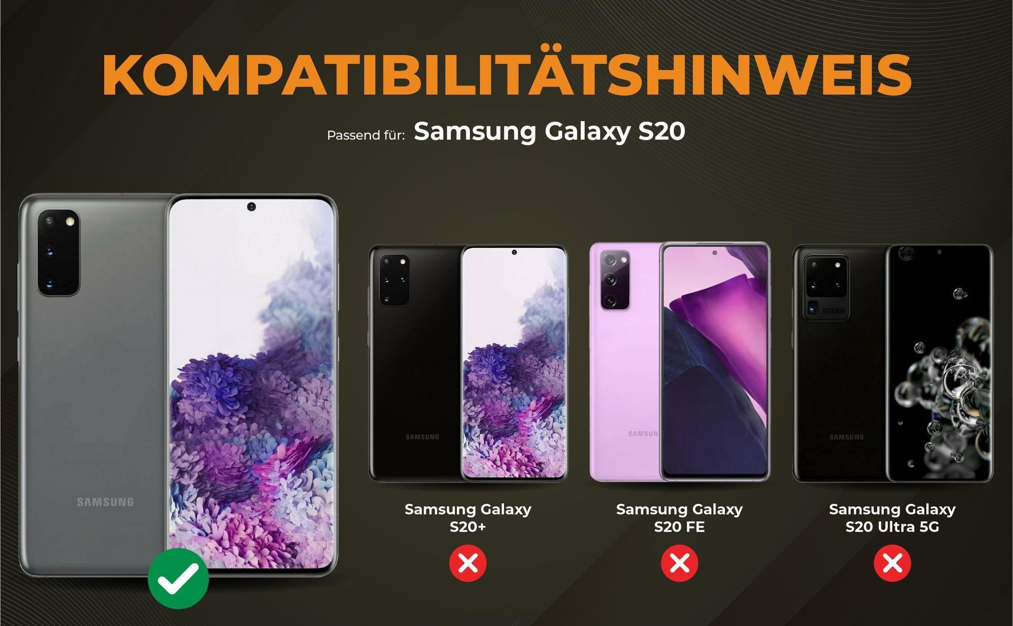 Kompatibilitätshinweise Hülle für Samsung Galaxy S20