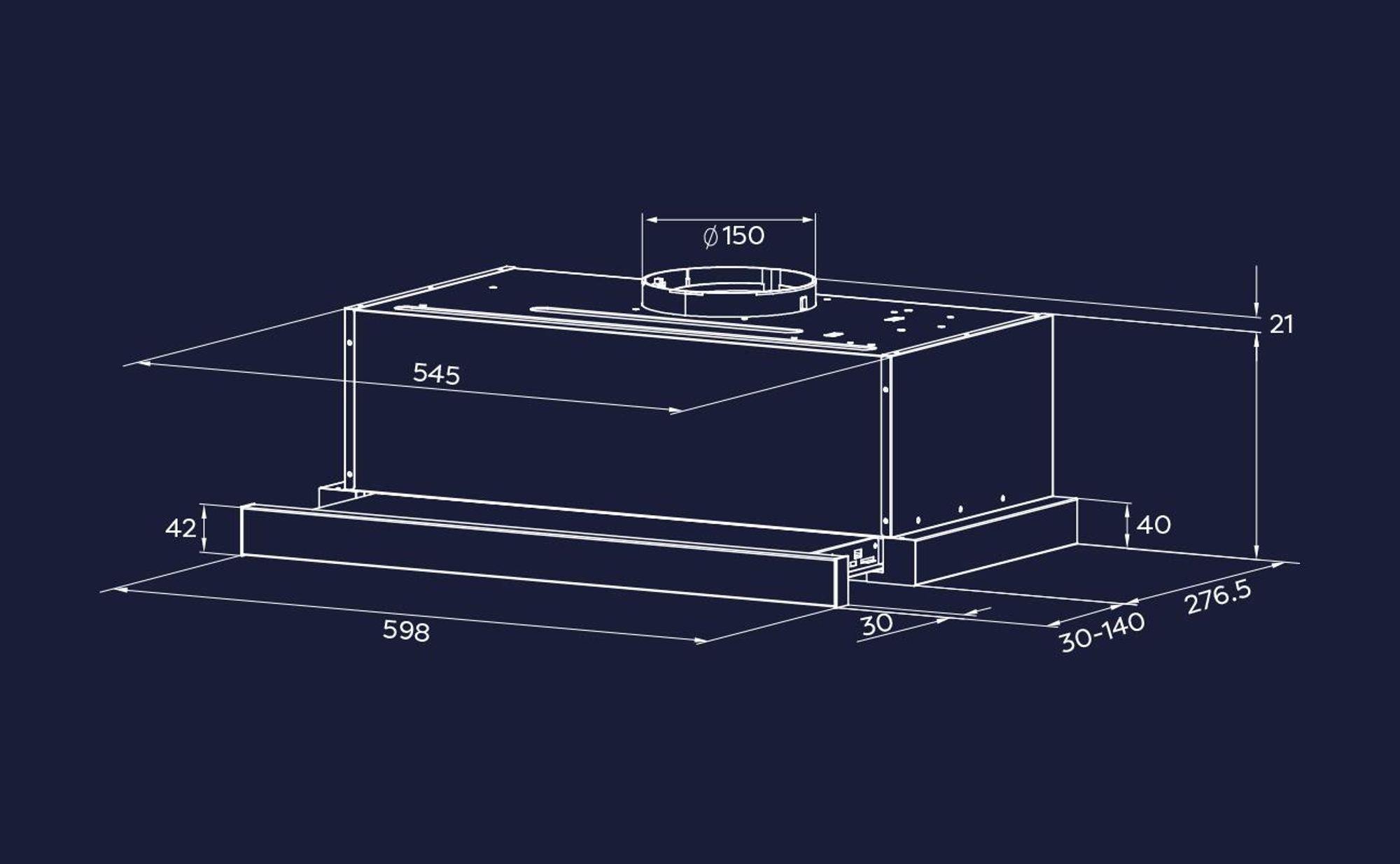 CIARRA, hotte aspirante plate de 60 cm, débit de 606 m³/h, hotte aspirante encastrable extensible, ventilation par aspiration et par recyclage de l'air, modèle VM6909AB