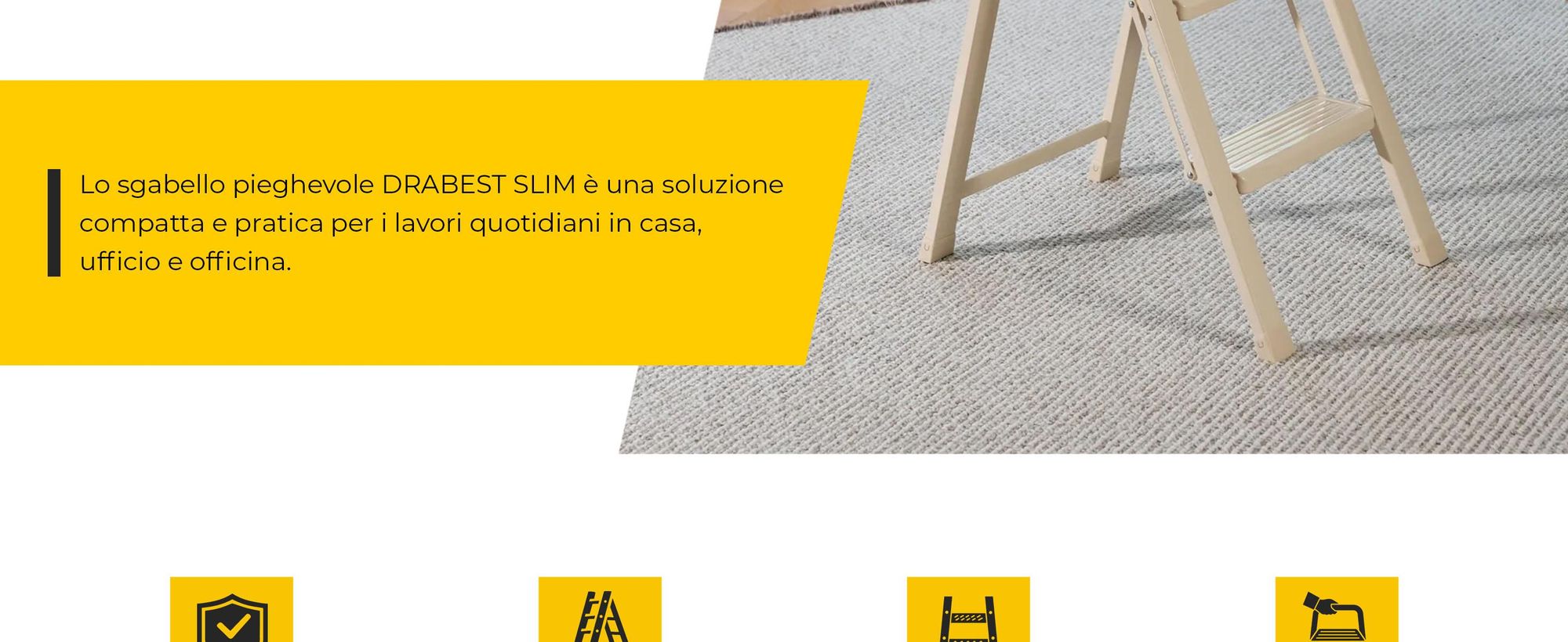 Drabest | Scala pieghevole a 3 gradini - Altezza 2,66 m - Carico massimo 150 kg - Gradini antiscivolo - Colore crema