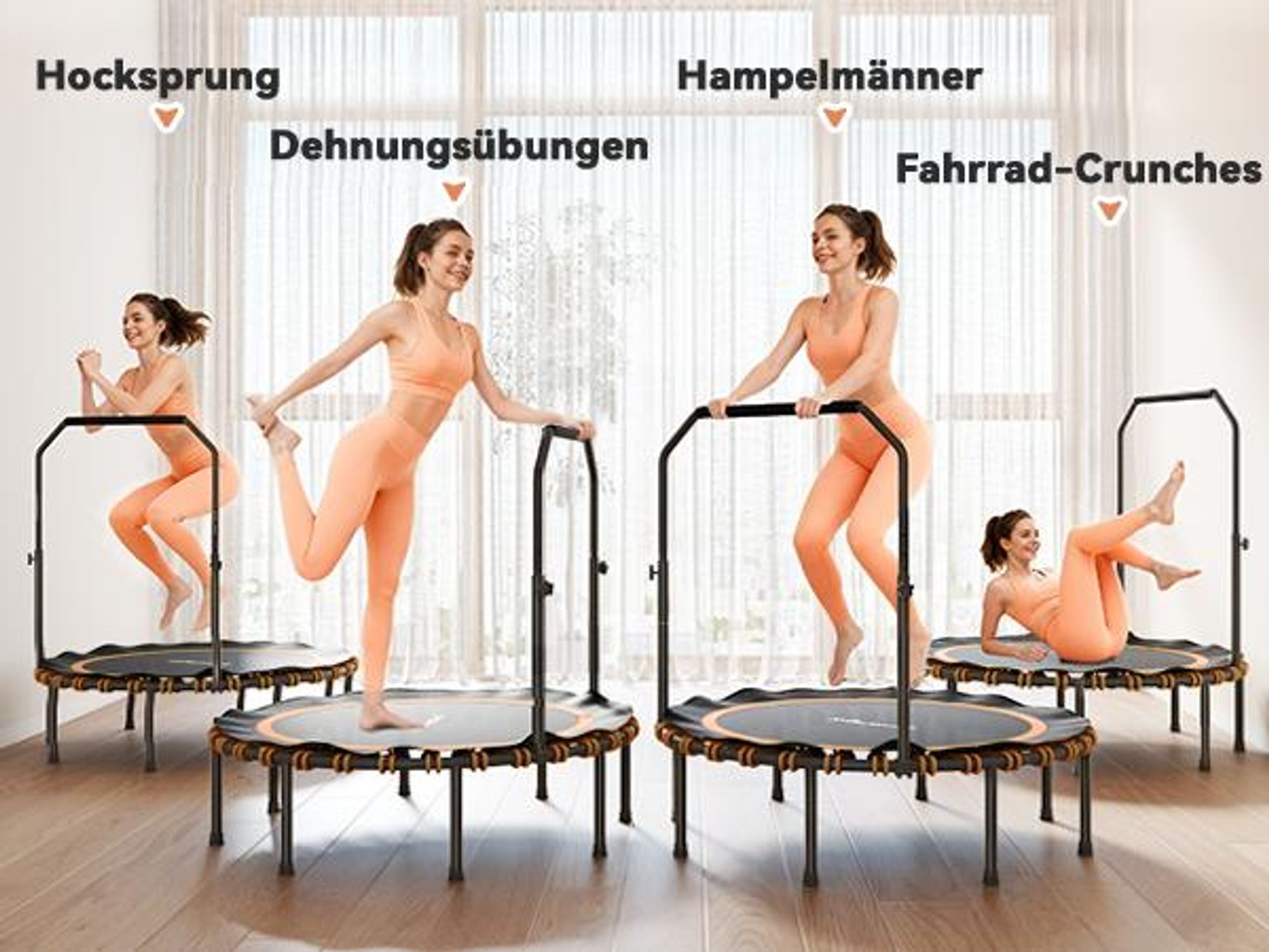 SPORTNOW Fitness Trampolin klappbar Ø122cm Mini Trampoline mit 5 Handgriffstufen