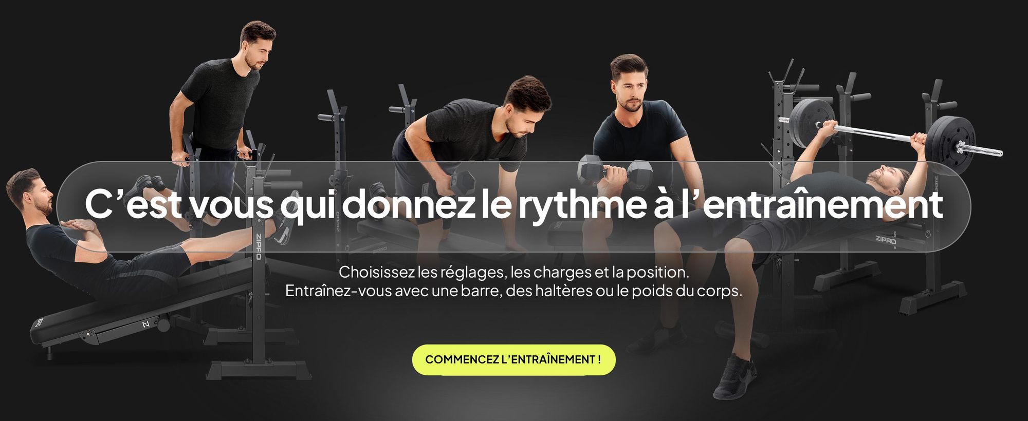 Banc de musculation Zipro avec support pour haltères Core – Banc de musculation pliable pour développé couché Banc plat avec barres de dip Capacité de charge jusqu'à 230 kg Peu encombrant