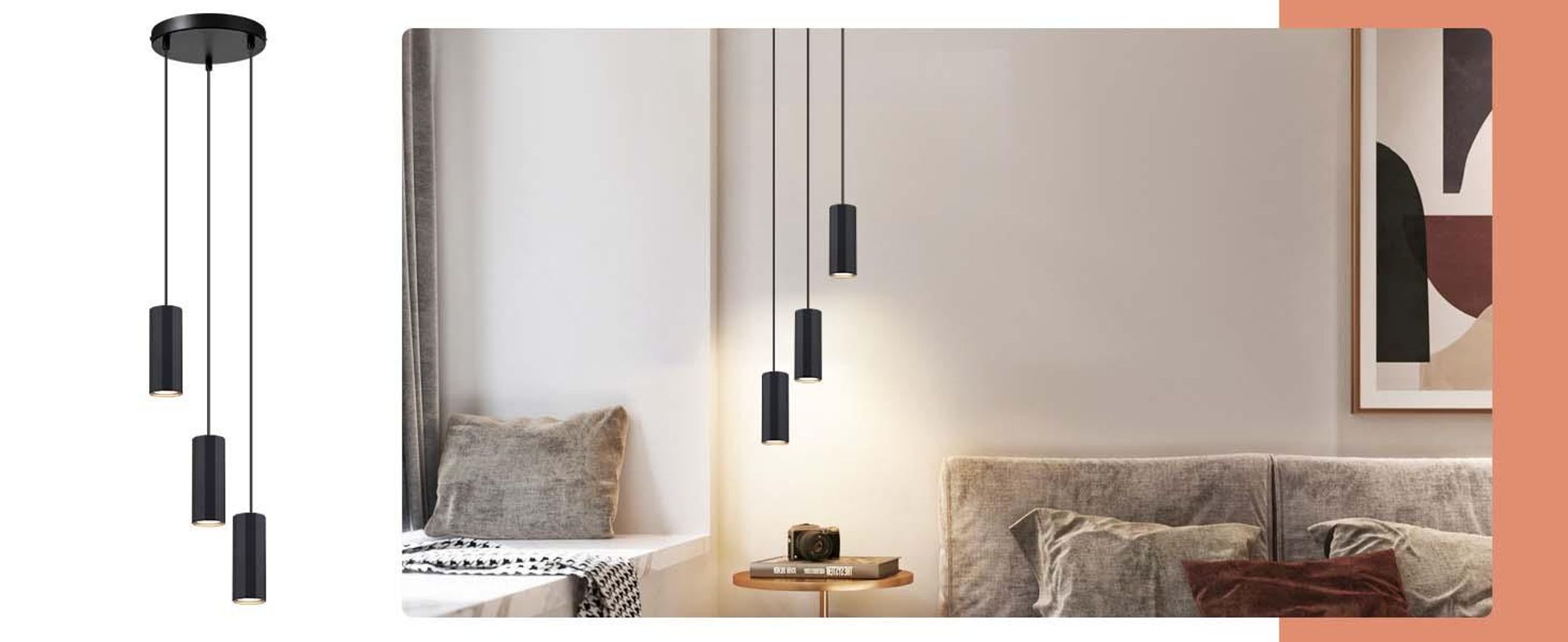 ZMH Hanglamp Modern Rond, 3-lichts, Hanglamp, Pendellamp, GU10, Industrieel design, Metalen hanglamp voor woonkamer, eetkamer, keuken, slaapkamer, zwart