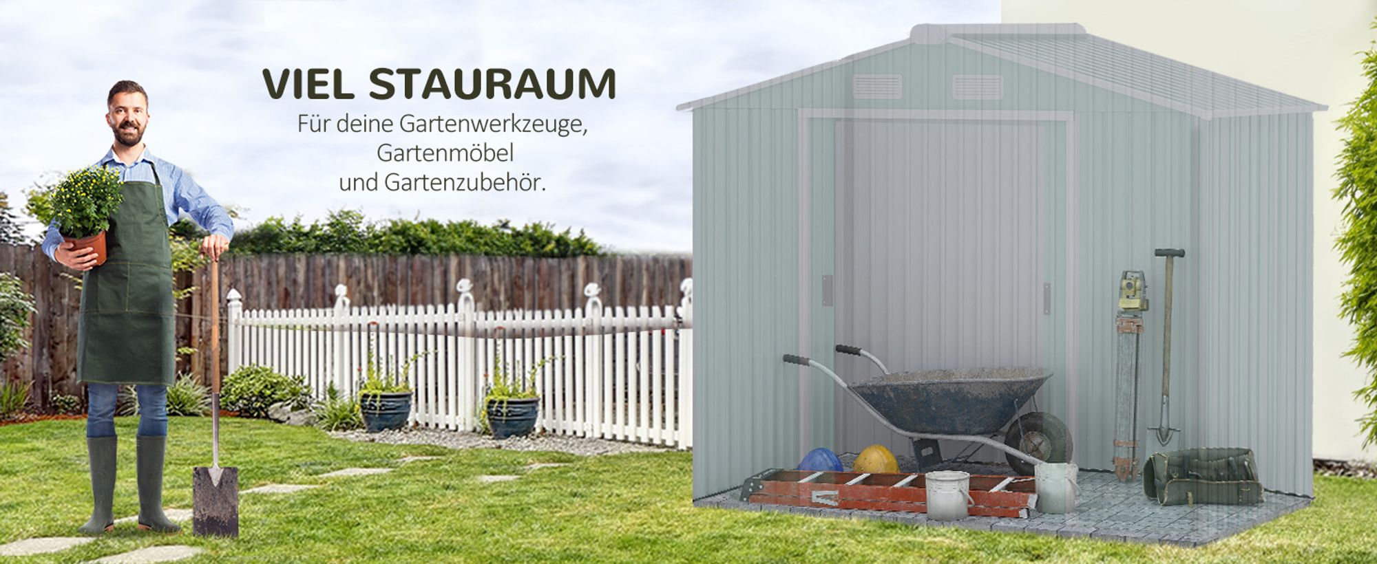 Outsunny Gerätehaus mit Fundament Geräteschuppen Gartenhaus Schuppen Stahl Grün
