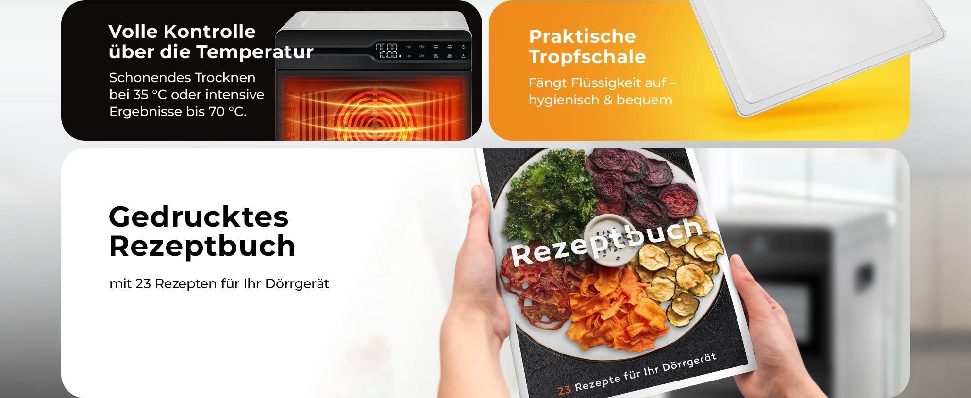 Balter Dörrautomat Edelstahl mit 12 Etagen & 2 Kammern, 1000 W, Dörrgerät, LED-Display, 48-Stunden-Timer und Temperaturregelung, Dehydrator, BPA-frei
