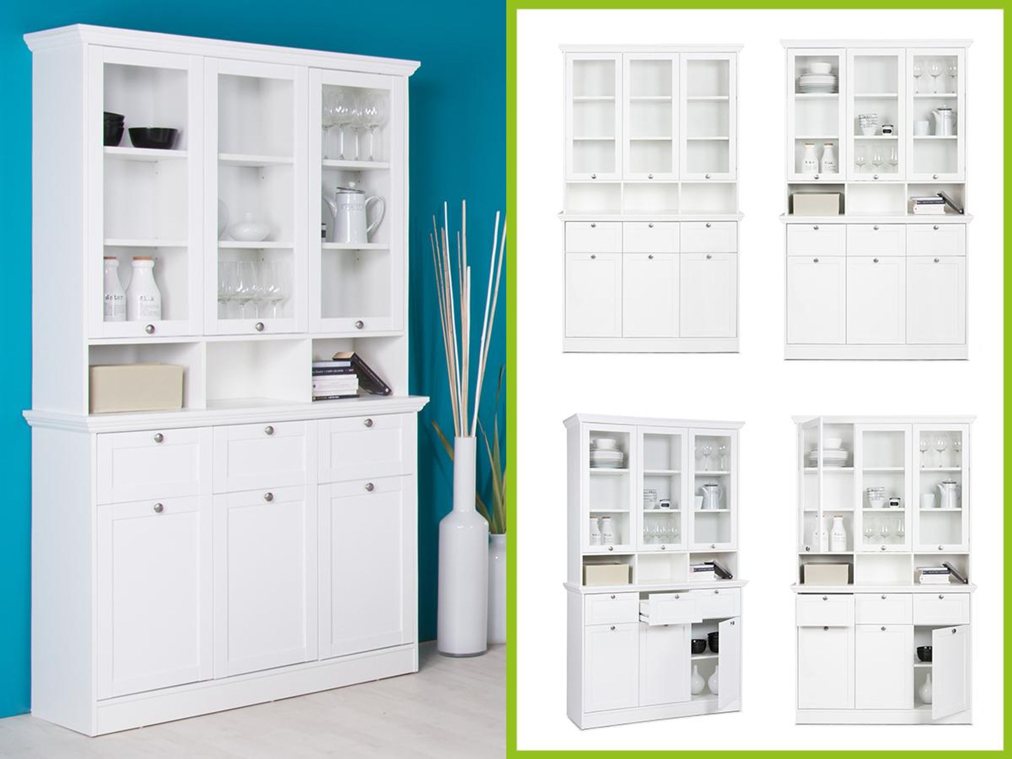 Landsted Buffetschrank – Landhausschrank mit Stauraum & Glastüren für Küche & Esszimmer