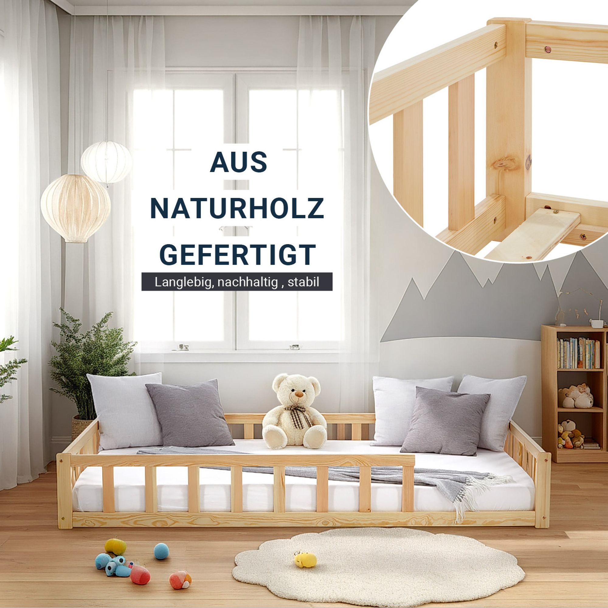 Kinderbodenbett mit Matratze in 120x200 cm