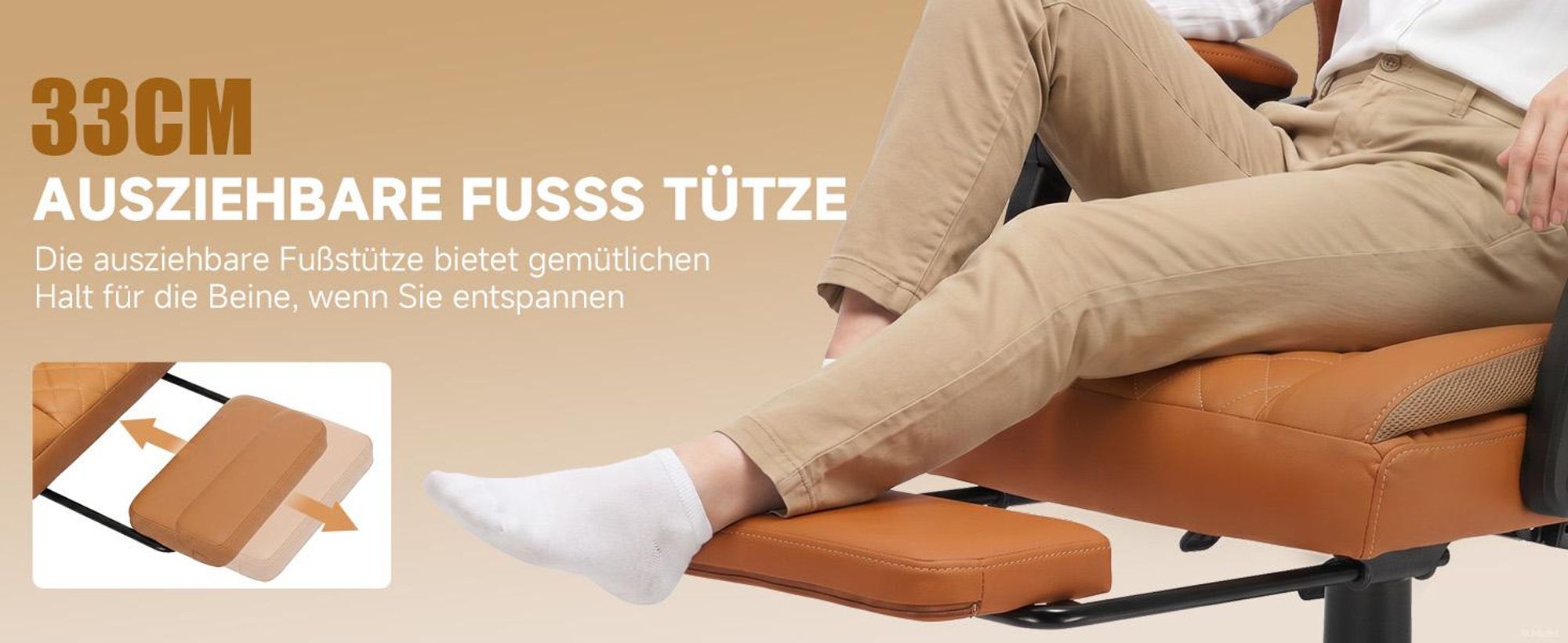 GTPLAYER Gaming Stuhl, Ergonomischer Bürostuhl mit Fußstütze und Lendenstütze, Hochlehner Chefsessel für Große, breiter Computersessel, Höhenverstellb