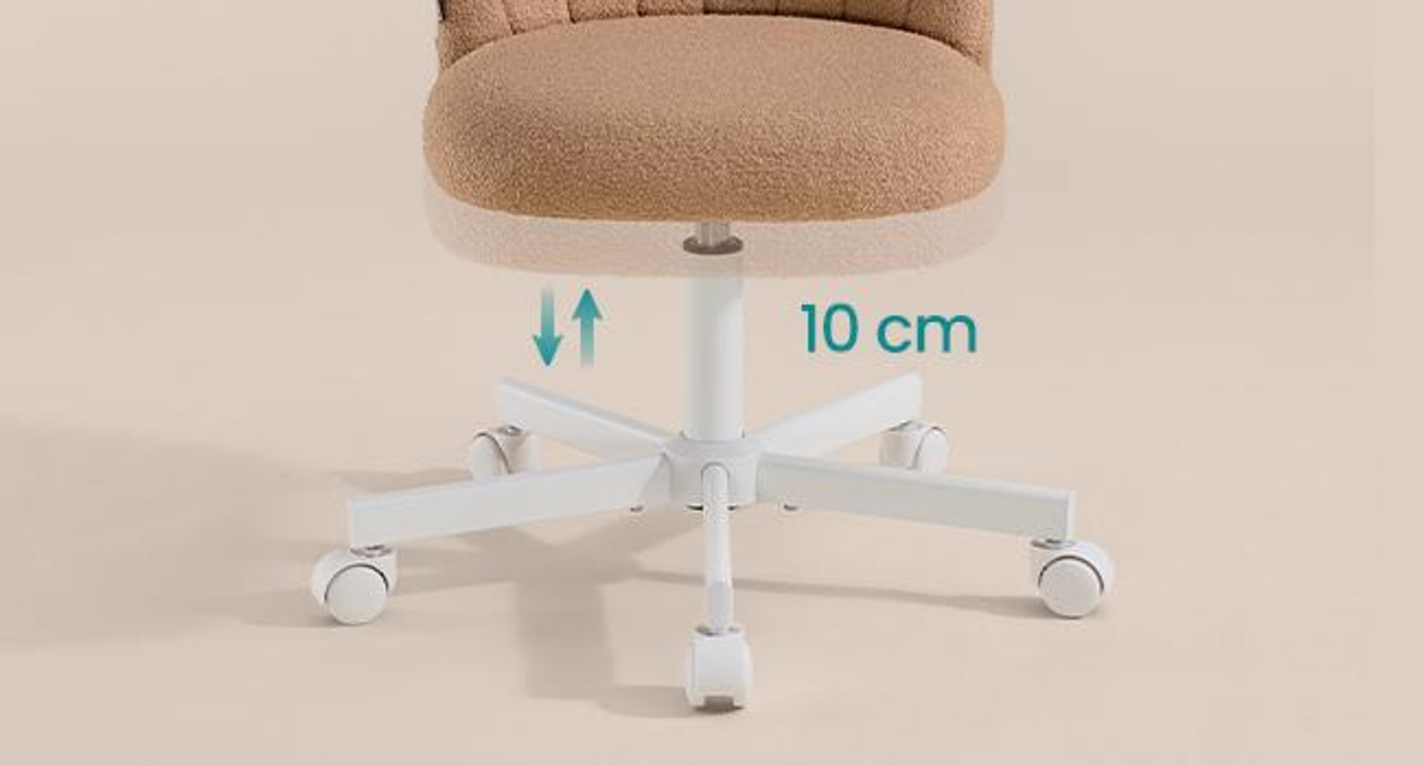 SONGMICS Schminkstuhl, Bürostuhl, Teddy-Fleece-Oberfläche, höhenverstellbar, kompaktes Design, karamellbraun