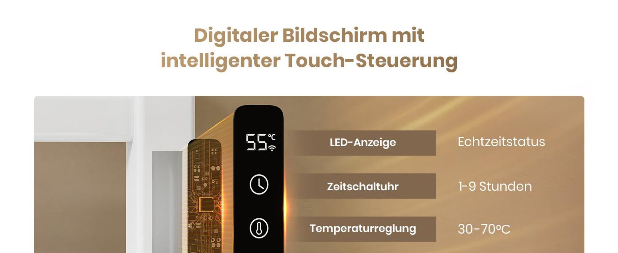 EMKE Handtuchwärmer Elektrisch WIFI Handtuchtrockner Doppelreihe Flachrohr mit Ablage & Haken 1000×500 mm 280W Tuya Alexa Weiß Glänzend