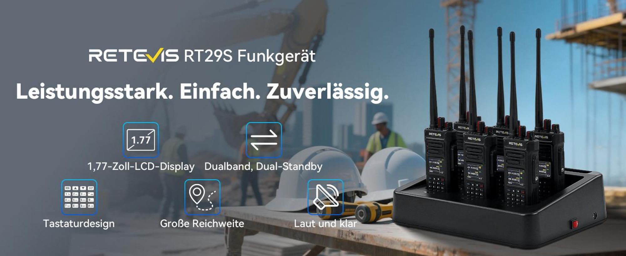 Retevis RT29S Walkie Talkies, Funkgeräte set, Professional, Großer Reichweite, IP67, LCD-Bildschirm, Rauschunterdrückung, für Logistik und Transport