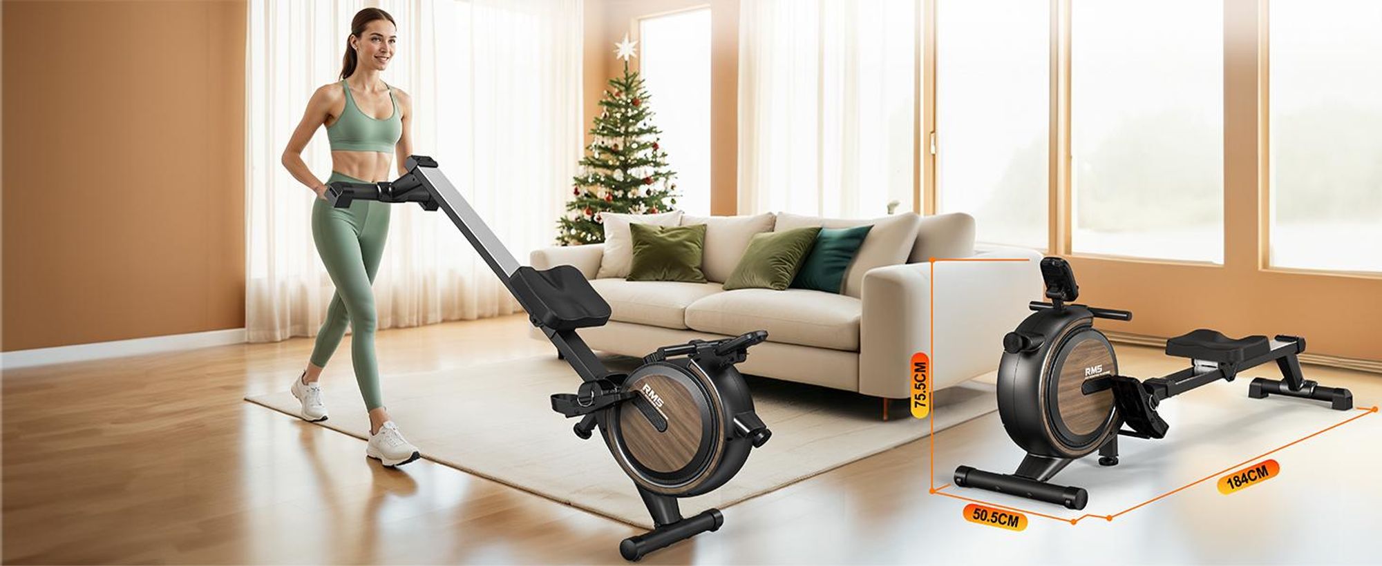 VOWVIT Rudergerät für Zuhause Magnetische Rudermachine mit Bluetooth & 16-Stufigem Verstellbaren Widerstand - 150KG Gewichtsbelastung