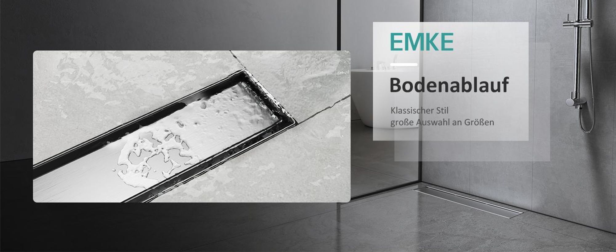 EMKE Duschrinne 80cm Edelstahl Bodenablauf Siphon mit Geruchsstop Randablauf Haarsieb Sehr Flach Ablaufrinne Komplettset