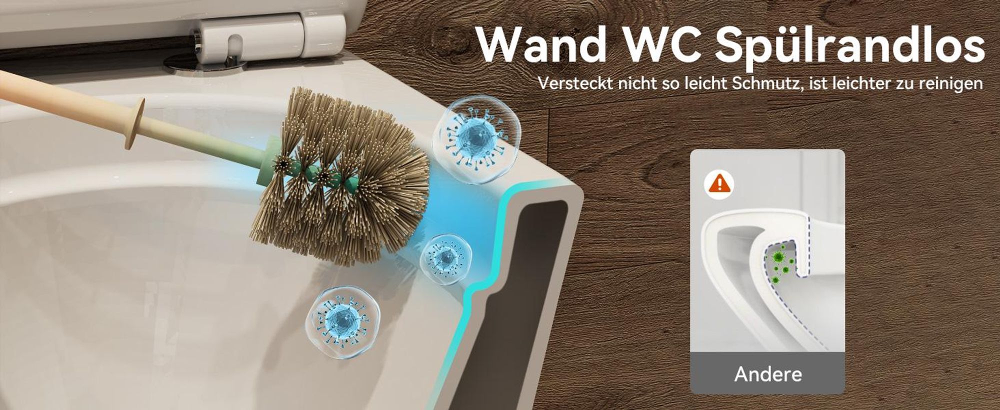 HOROW Hänge WC Spülrandlos Toilette - Starker Spülung, Kloschüssel inklusive WC-Sitz Absenkautomatik, Kompakt Design Toilette 48,5 cm lang, Hygienisch