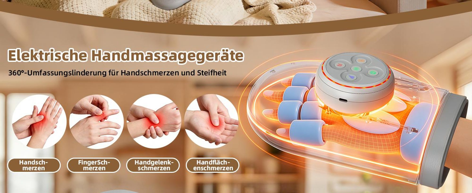 Elektrisches Handmassagegerät kabellos | Hand-Massagegerät mit Wärme gegen Arthritis & Schmerzen - Perfektes Geschenk für Damen & Herren