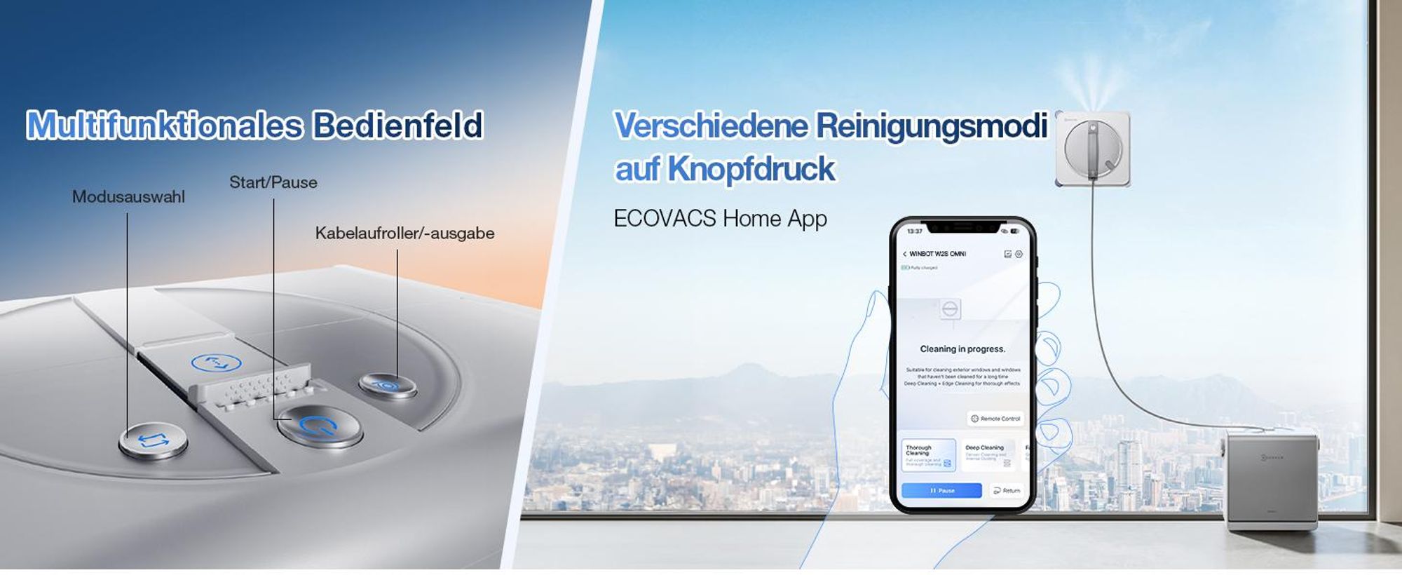 ECOVACS WINBOT W2S OMNI Fensterputzroboter mit Multifunktionsstation mit 1L Original Fensterreinigungsflüssigkeit
