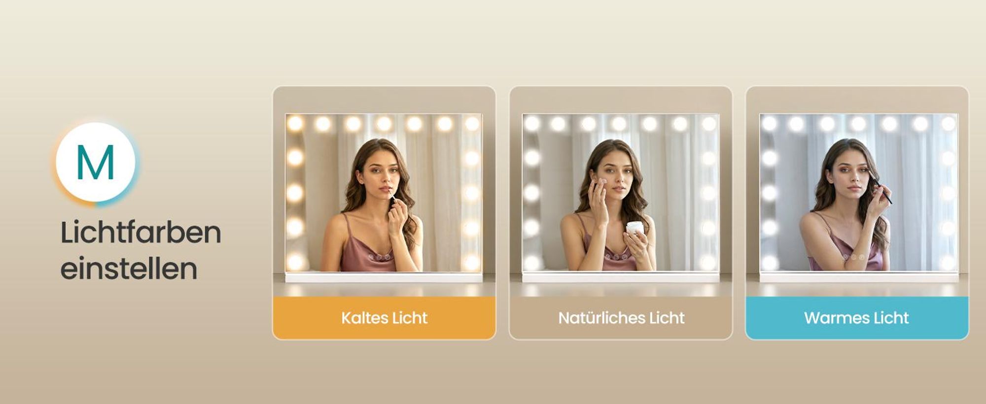 SONGMICS Schminkspiegel mit Beleuchtung, Dimmbar, 15 LEDs, 3 Lichtfarben, 10x Vergrößerung, 48 x 58 x 5,7 cm, Weiß