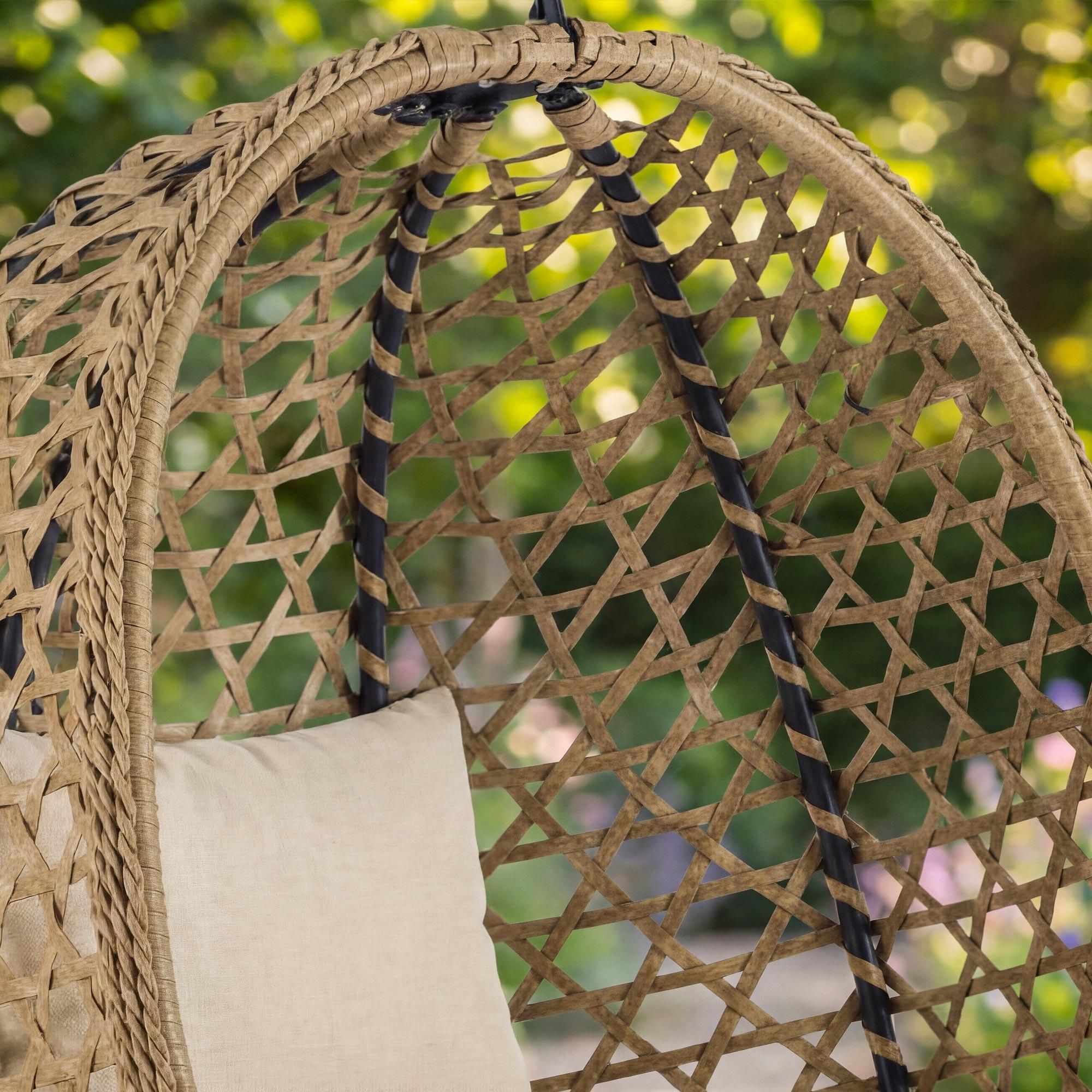 di volio Hängesessel SOMI mit Gestell - braun, Hängesessel Outdoor aus PE-Rattan mit Stahlgestell, wetterfest & bequem