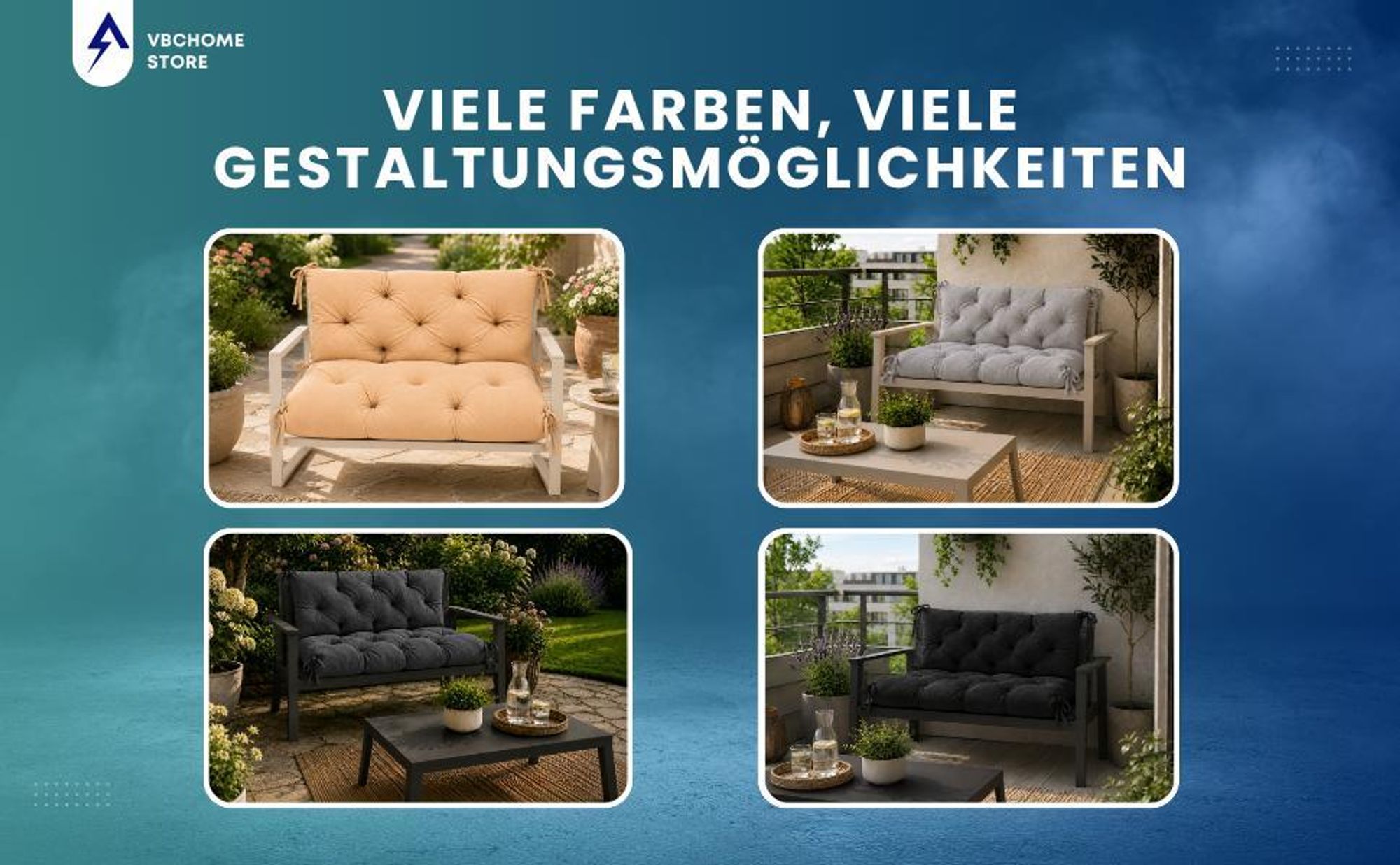 VBChome Bankauflage 120 cm mit Rückenlehne Polyester Füllung aus Schaumstoffgranulat Weich Gesteppt Pflegeleicht (Grau 120 x 90 x 10 cm)