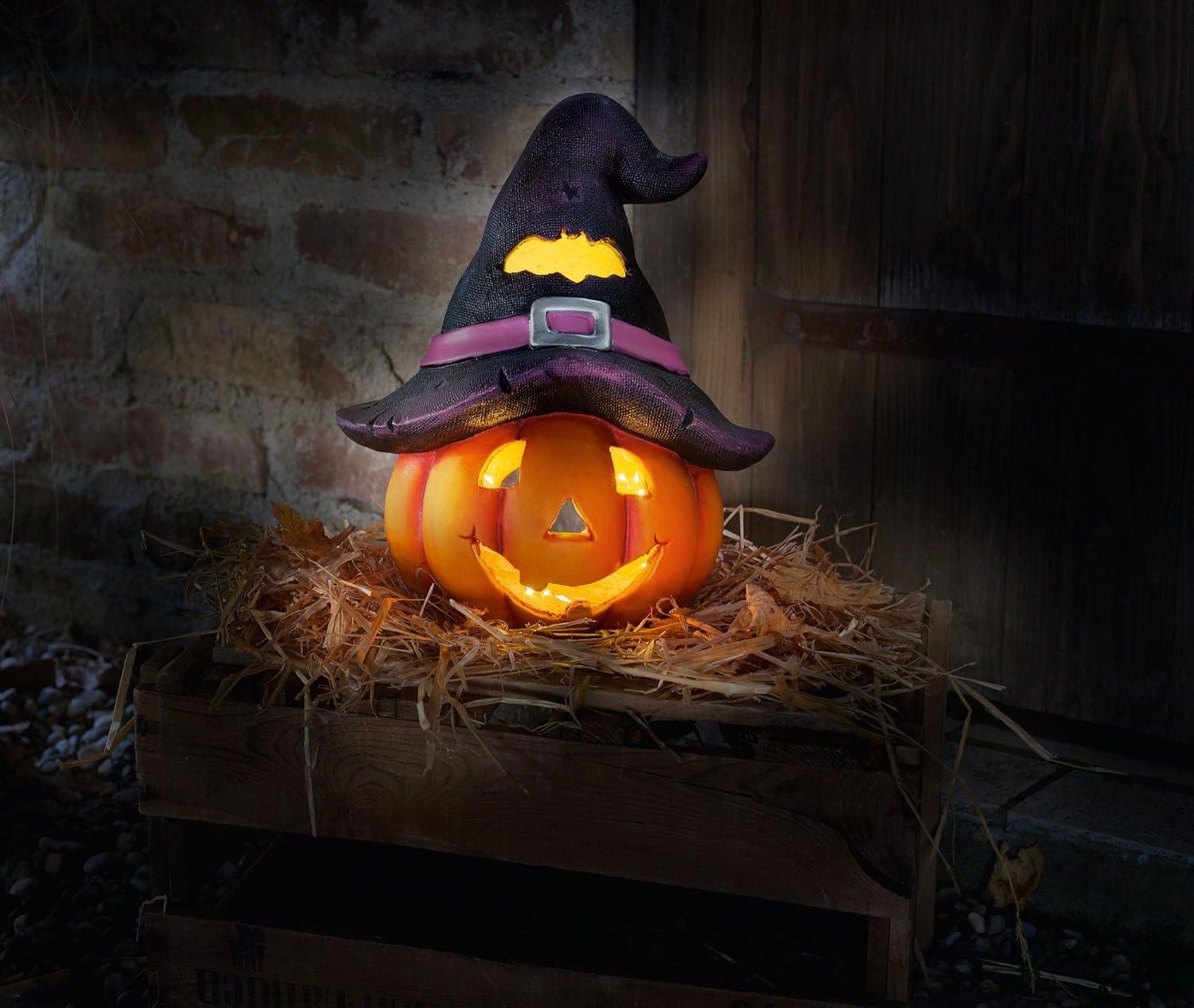 Kürbis-Windlicht Hexenhut, schöne schaurige Halloween Dekoration, vielseitig einsetzbar