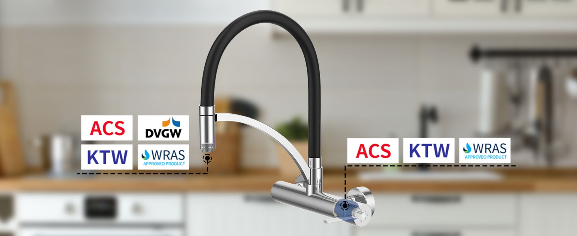 Wasserhahn Küche HOMELIVE Wandmontage 180°Schwenkbar Mischbatterie Küche Schwarz Küchenwasserhahn Wandarmatur Flexibel Einhebel Spülarmaturen