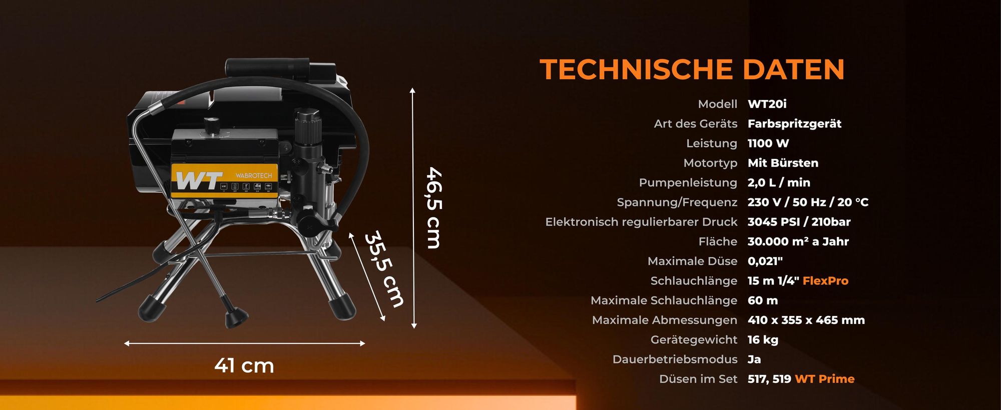 Farbspritzgerät Farbsprühsystem 1100W 210 bar, 2 L/min, WT20i, Airless Farbsprühgerät, Lackiergerät