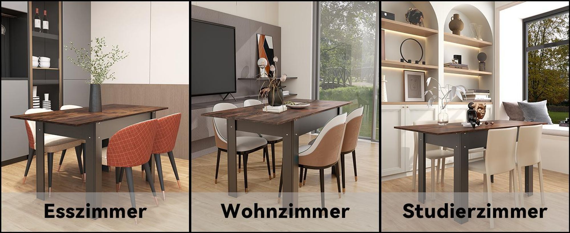 Puluomis Ausziehbarer Esstisch, Erweiterbarer Tisch 70x105-150cm, Klapptisch mit Verstärkter MDF-Platte, Küchen-/Wohnzimmertisch schwarz braun