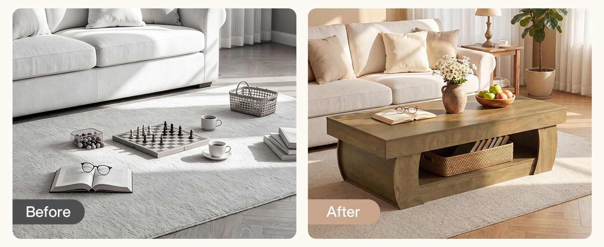 Tribesigns Couchtisch, 140 x 70 x 45 cm, für das Wohnzimmer, moderner Wohnzimmertisch mit offenem Ablagefach, stabiler rechteckiger Mitteltisch