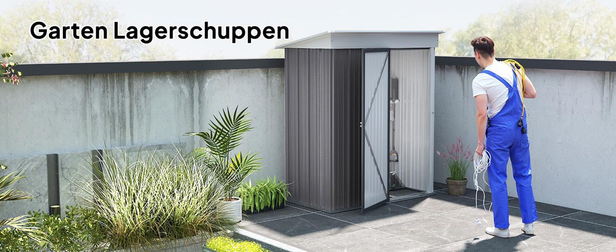 Outsunny Metall Gerätehaus 1,36m² 161 x 95 x 181cm Geräteschuppen mit Pultdach