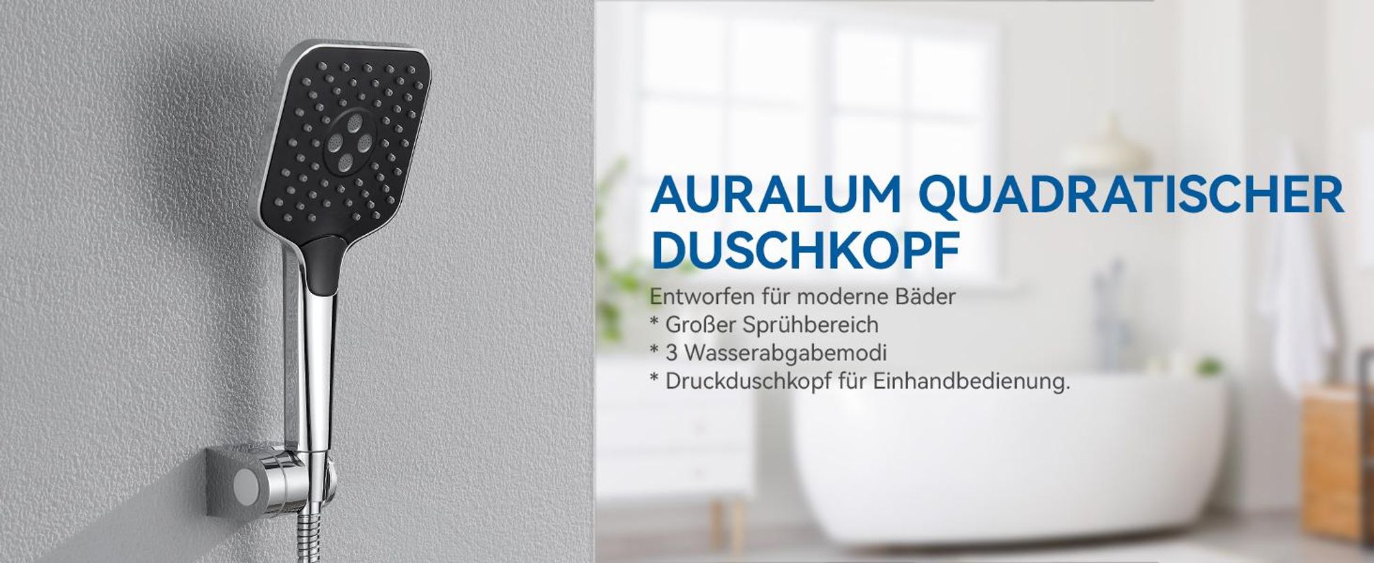 Auralum Handbrause Set mit 1,5m Schlauch, 3 Funktionen, Chrom & Schwarz, ABS, Silikondüsen, Duschkopf