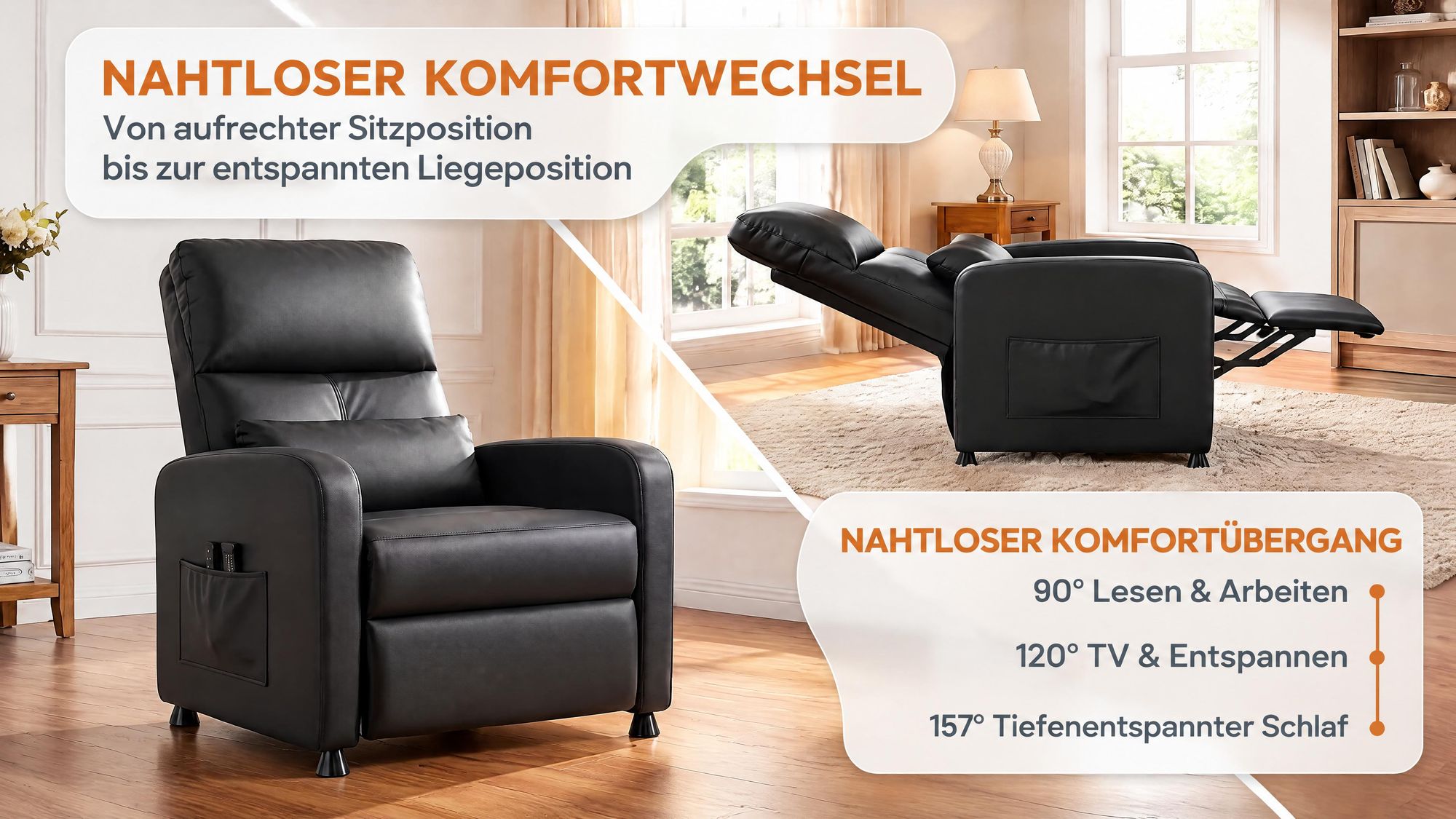 Fernsehsessel Elektrisch mit Liegefunktion, Massagesessel mit Wärmefunktion, Elektrischer Relaxsessel mit Massage, TV Sessel 90°–150° verstellbar