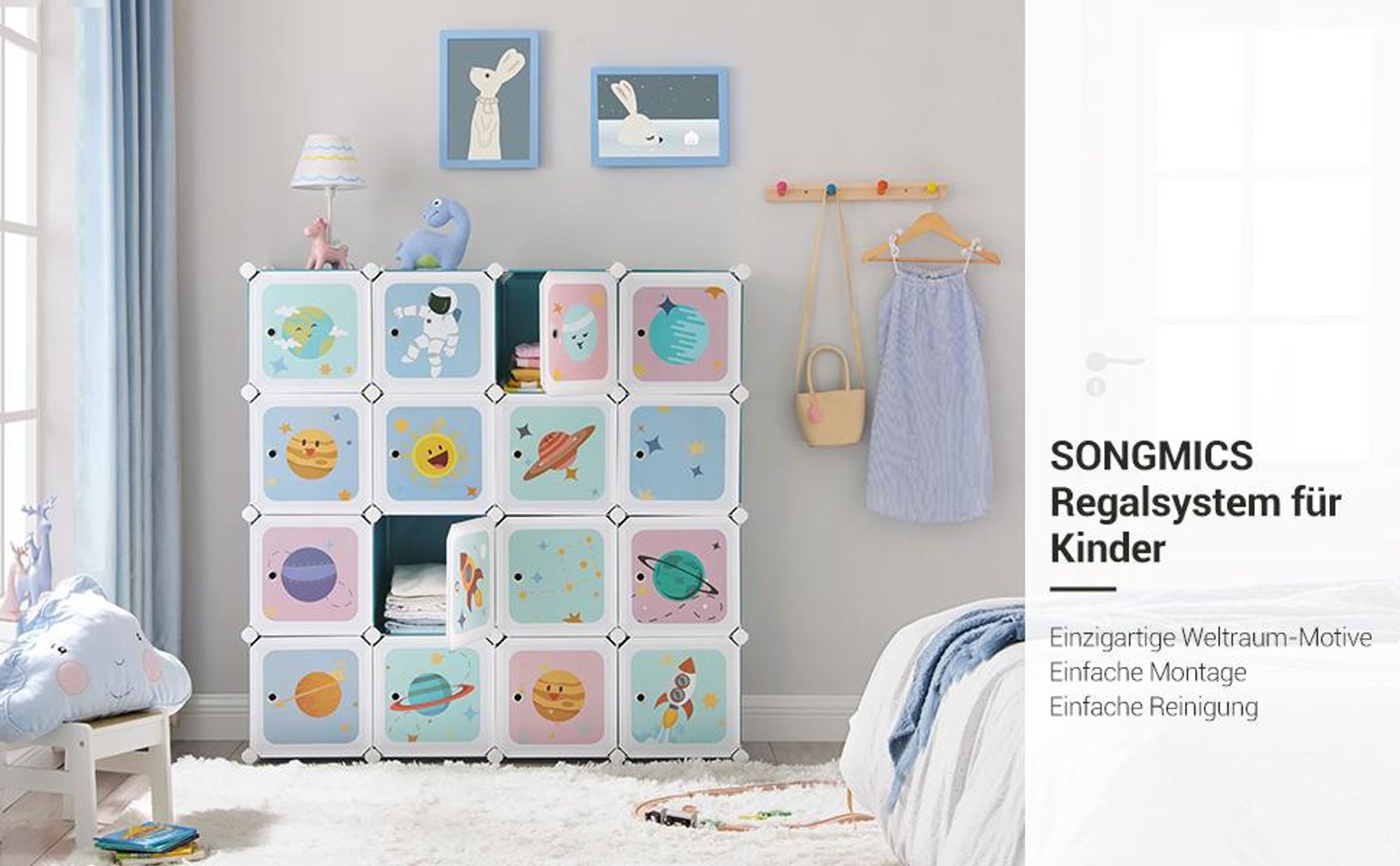SONGMICS Regalsystem mit 15 Würfeln, Aufbewahrungsschrank für Kinder, mit Türen