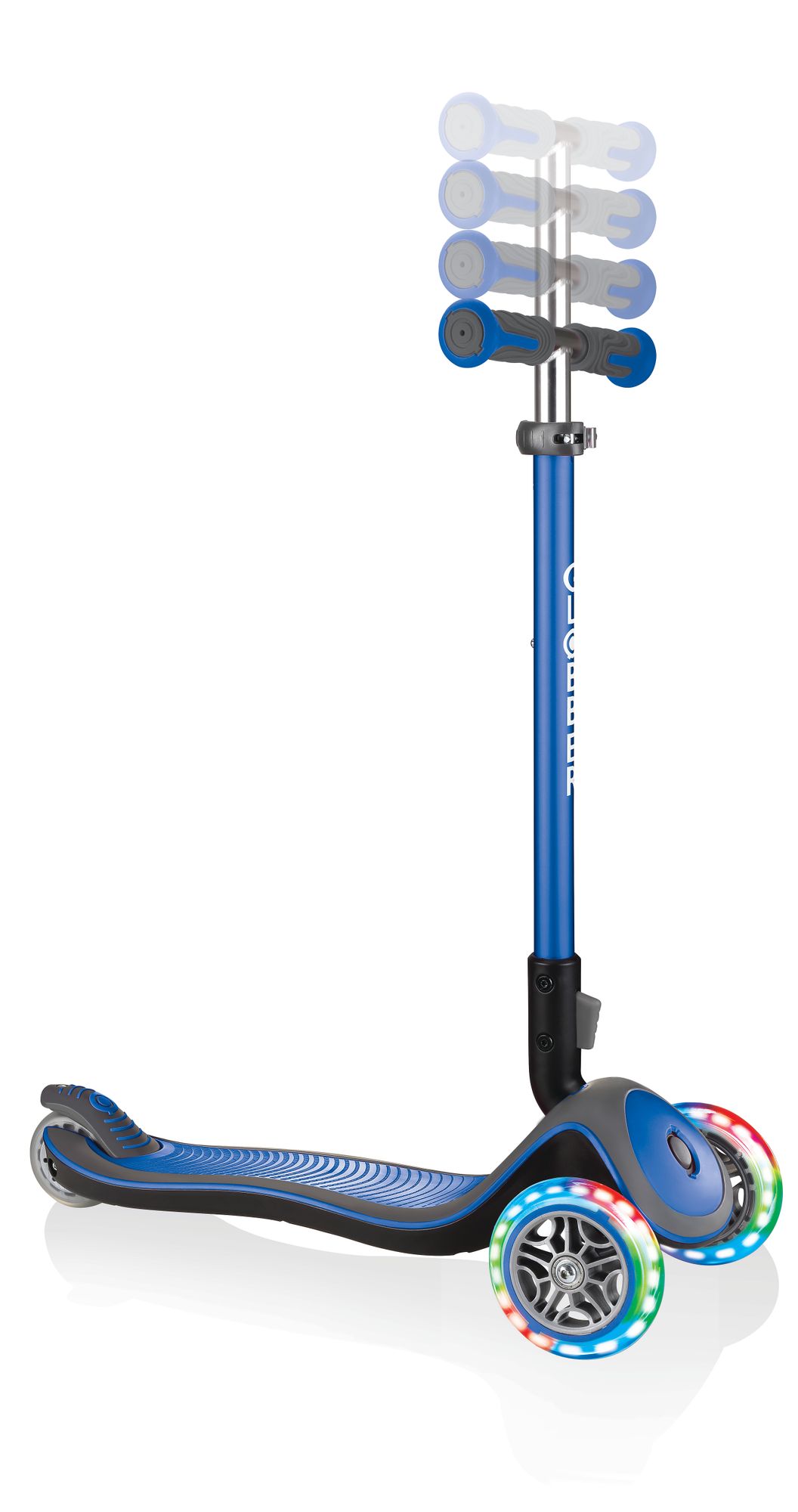 >P< Globber Primo lights dunkelblau mit Leuchträdern Roller mit höhemverstellbarem Lenkrad>/P<