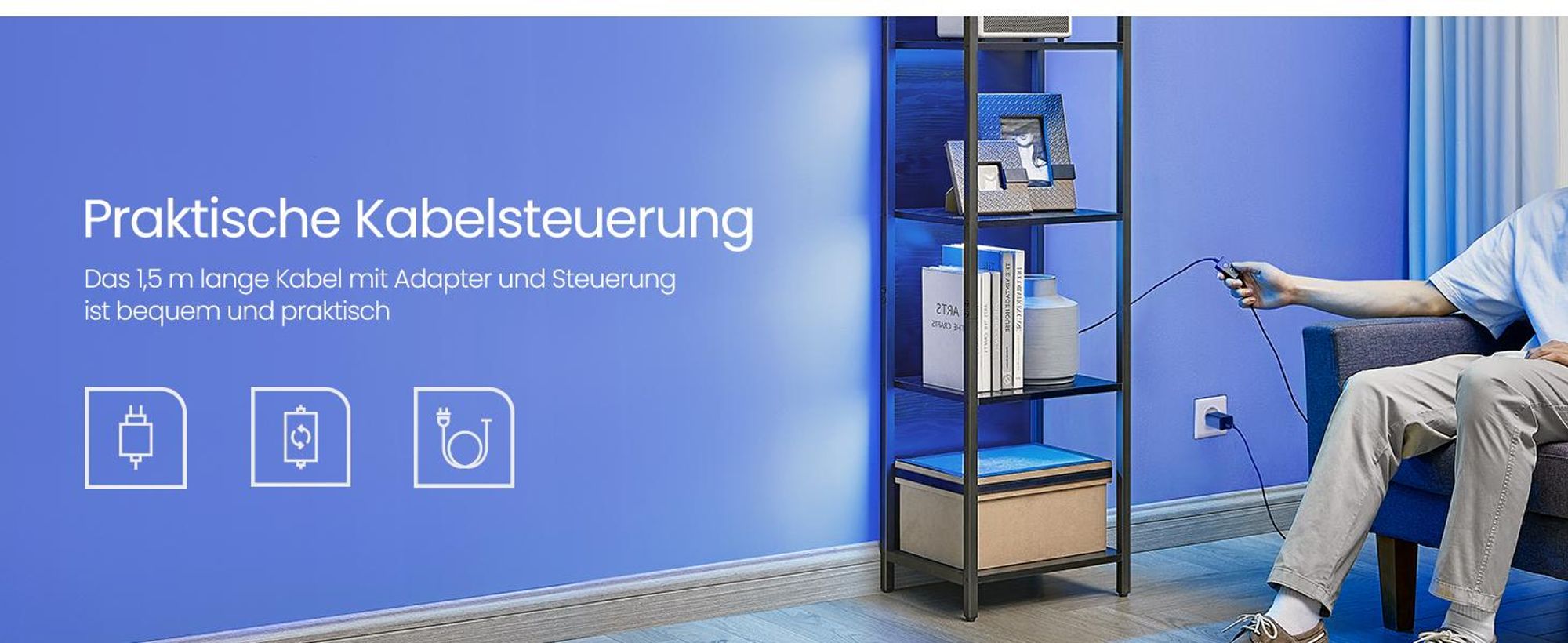 VASAGLE Bücherregal mit 6 Ebenen, Standregal mit einstellbarer LED-Beleuchtung, Regal mit Stahlrahmen, 30,3 x 40/60 x 178,6 cm, für Wohnzimmer
