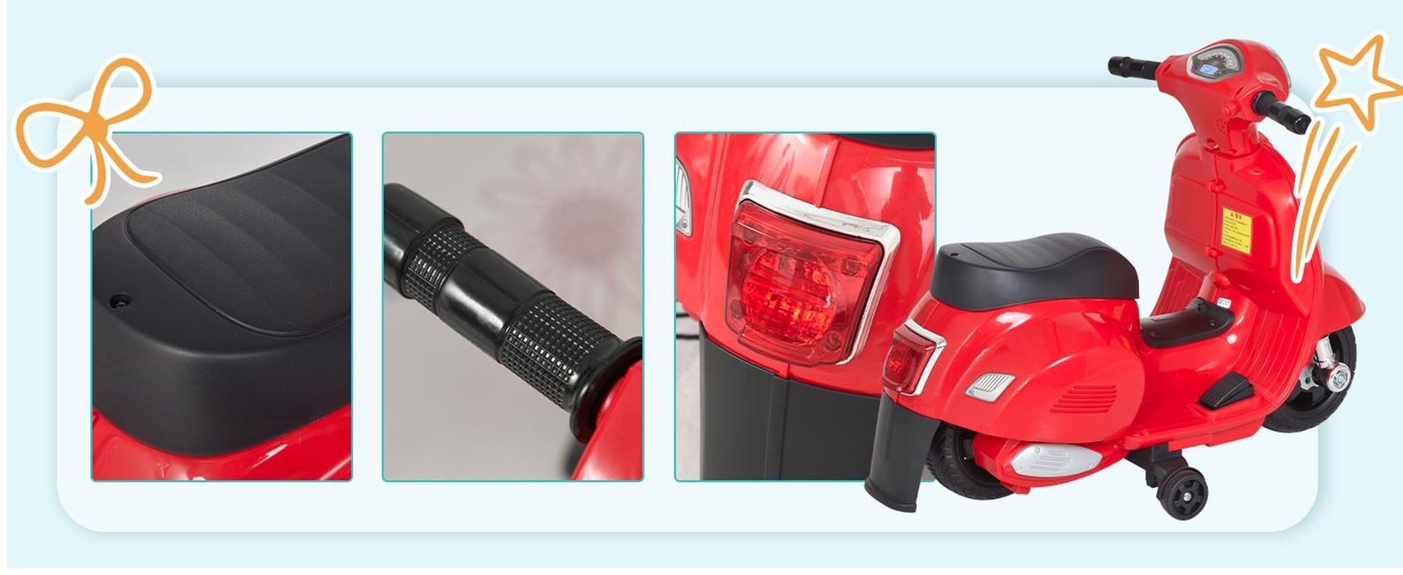 HOMCOM VESPA – elektryczny motocykl dla dzieci, pojazdy elektryczne dla dzieci w wieku od 3 do 6 lat, kolor czerwony