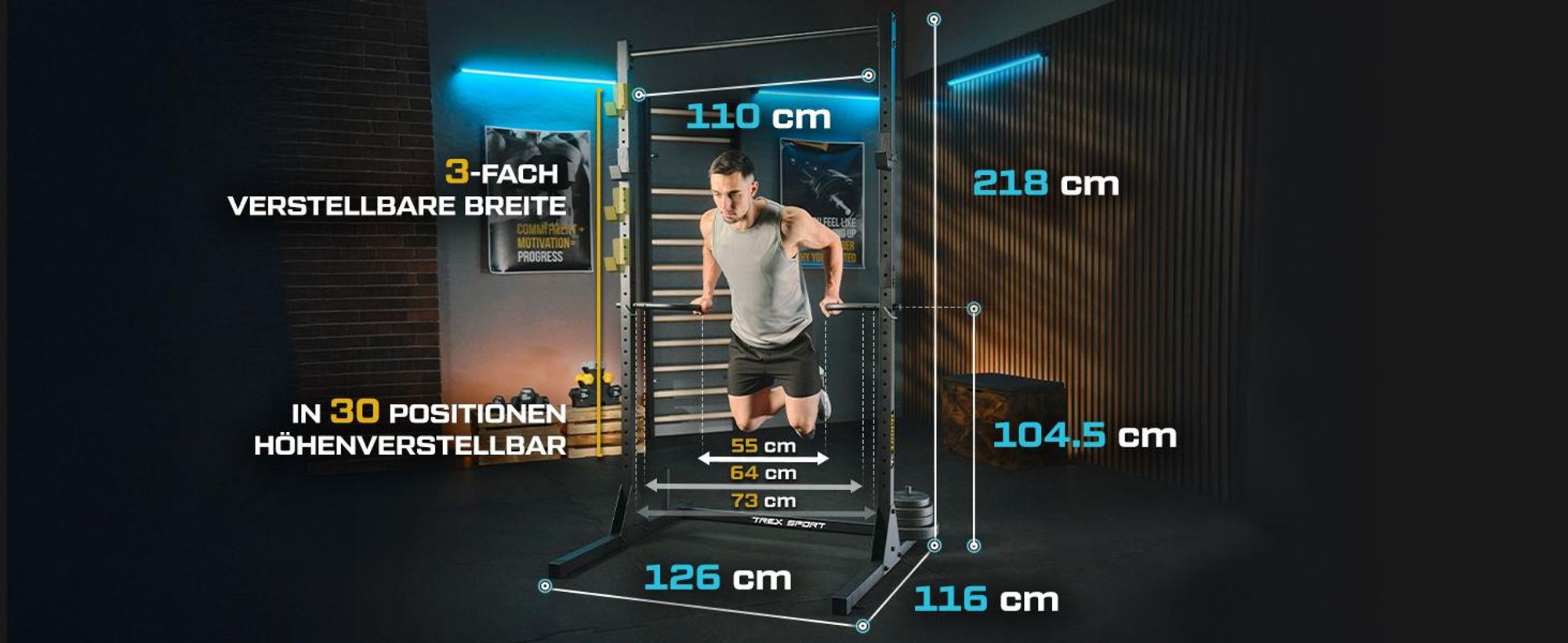 TREX SPORT Power Tower Dip Station & Klimmzugstange freistehend TX-100PR | multifunktionaler Kraftturm