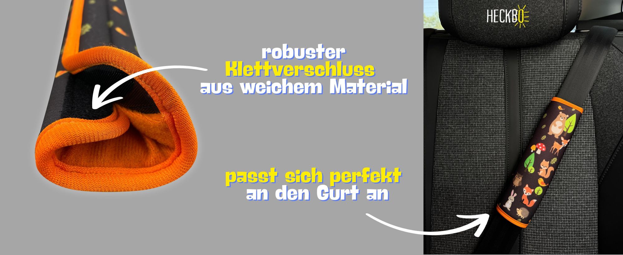 2x HECKBO Kinder Auto Gurtpolster Gurtschutz mit Waldtiere Motiv - Mädchen Sicherheitsgurt Polster für Kinder und Babys- Ideal für jeden Gurt Autositzerhöhungen Kinder Fahrradanhänger Fahrrad