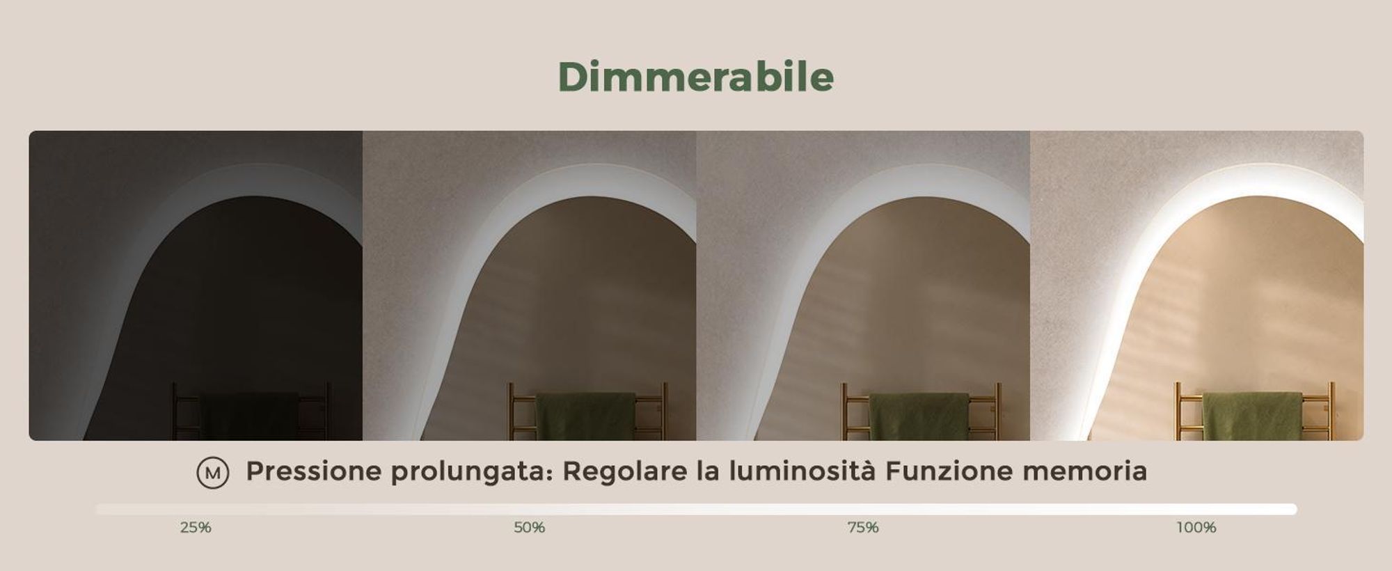 S'AFIELINA Specchio Bagno LED 48 × 72 cm, Asimmetrico, Touch, Senza Cornice,3 colori di luce, dimmerabile, antiappannamento e memoria