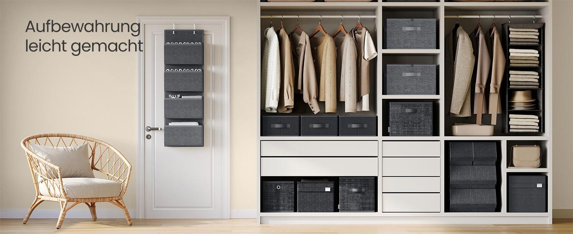 SONGMICS Stoffbox, faltbare Aufbewahrungsbox mit Griffen, für Kleidung, Vliesstoff, 6er Set, grau