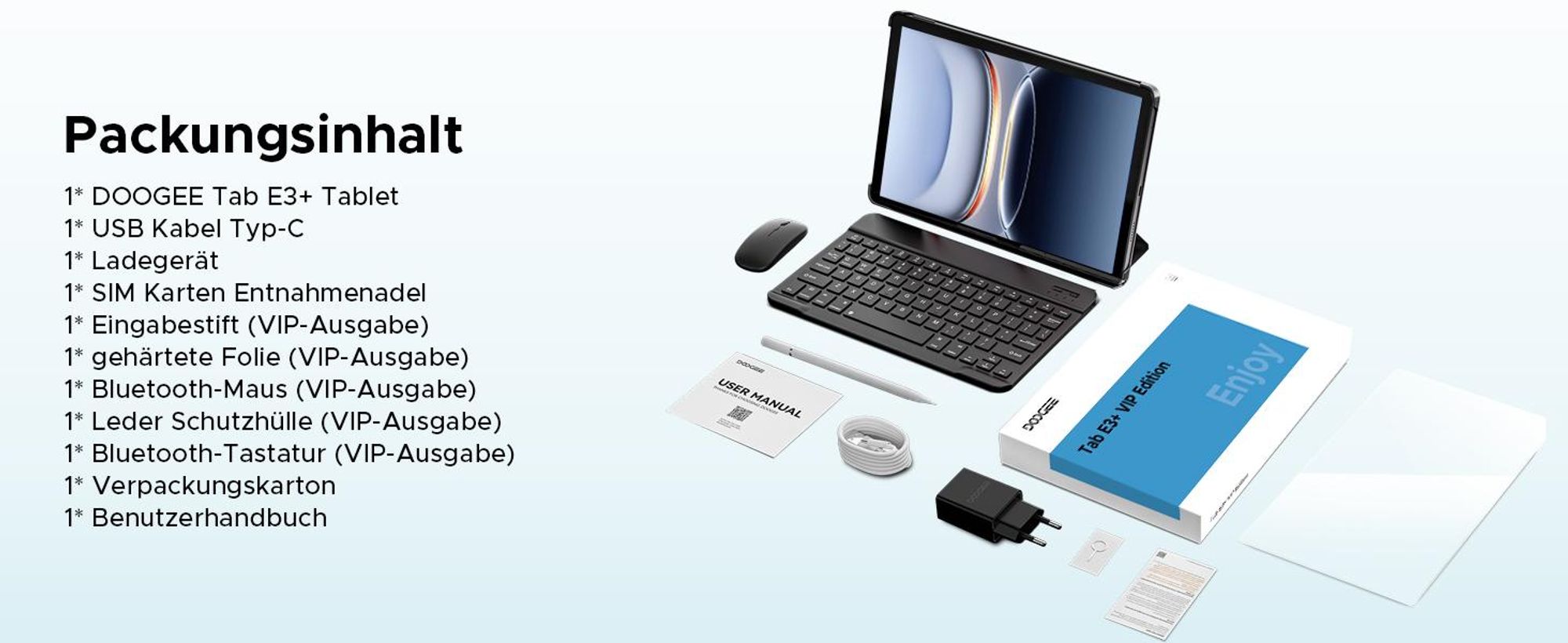 DOOGEE Tab E3+ Android 15, 12 Zoll, 32(8+24)GB+256GB(bis 2TB erweiterbar), 4G LTE, 90Hz,8800mAh/18W,Tastatur-Set